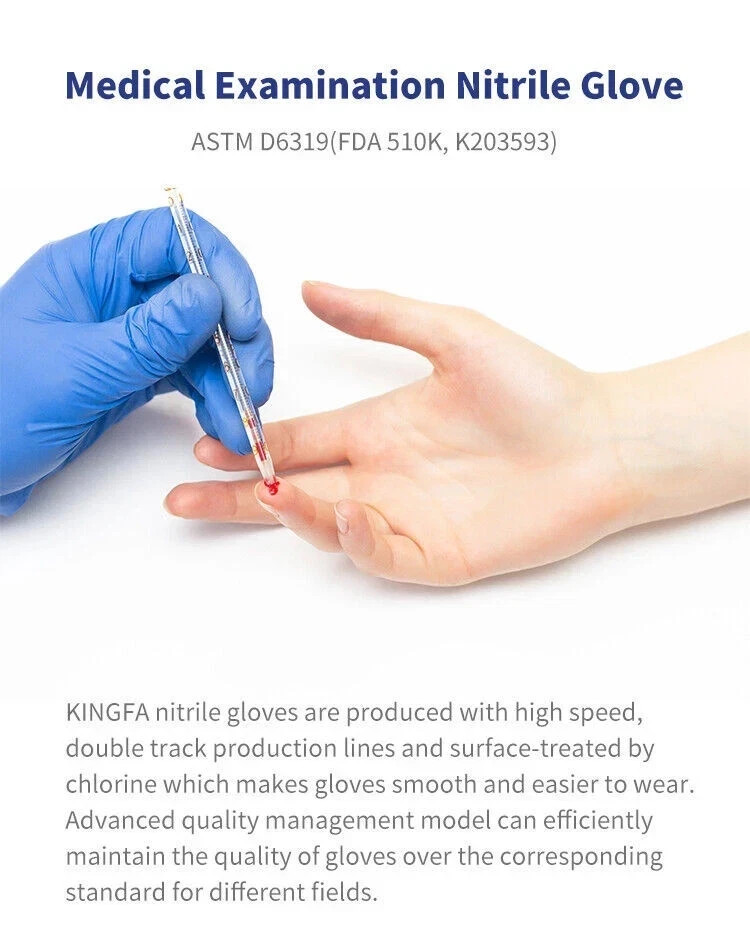 Kingfa Blue Nitrile Medical | Gloves Powder Free & Latex Free Disposable | 3 mil