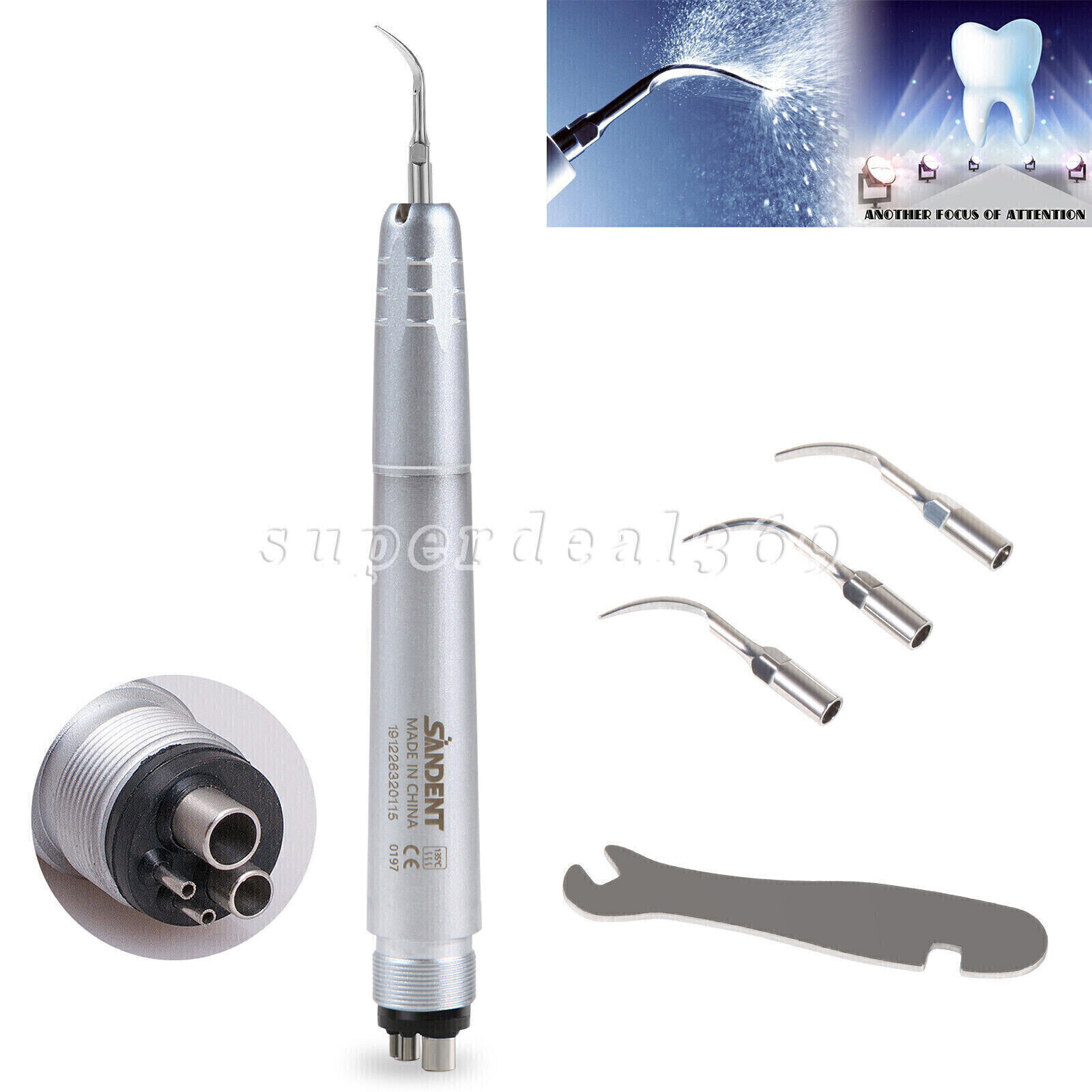 Dental Ultrasonic Air Perio Scaler Handpiece Hygienist 2/4Hole W/ 3 Scaling Tips