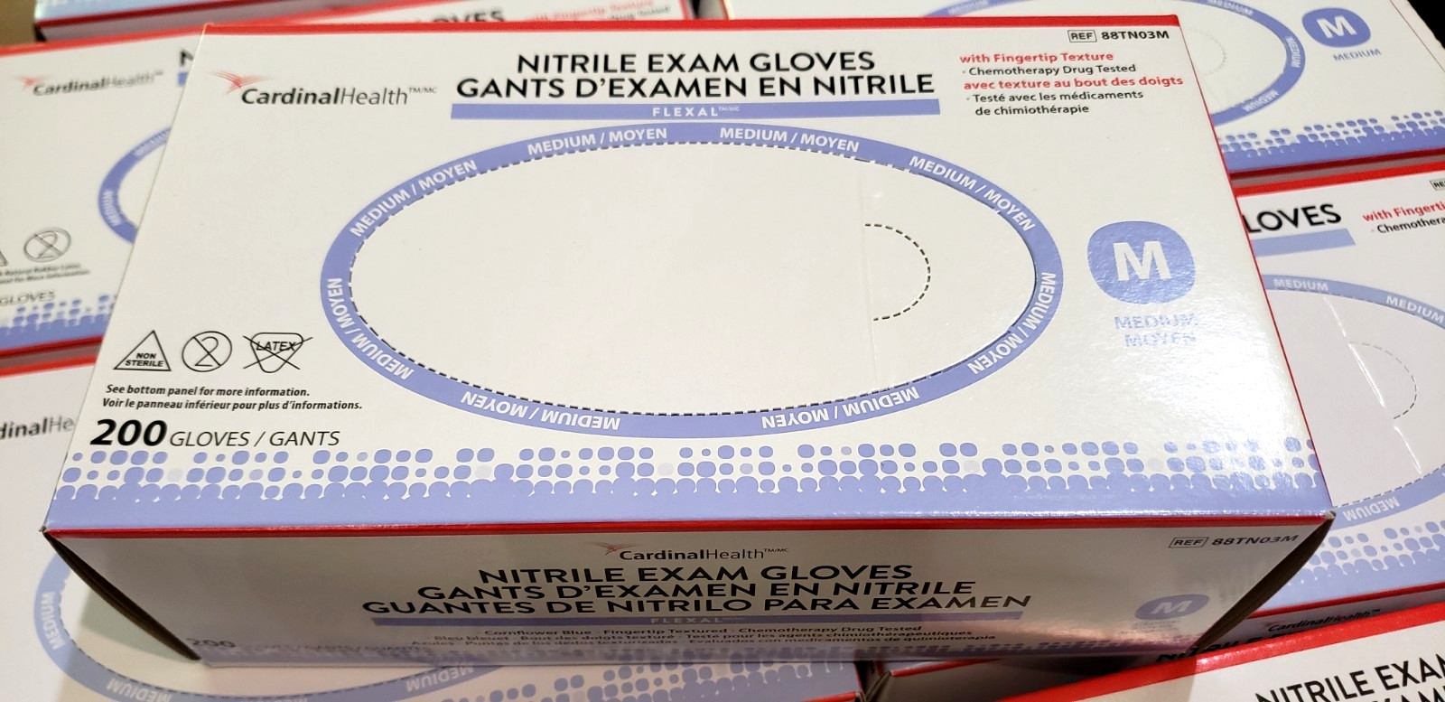 2000 Count Case Cardinal Health Flexal Nitrile Exam Gloves Medium Exp 2028/29