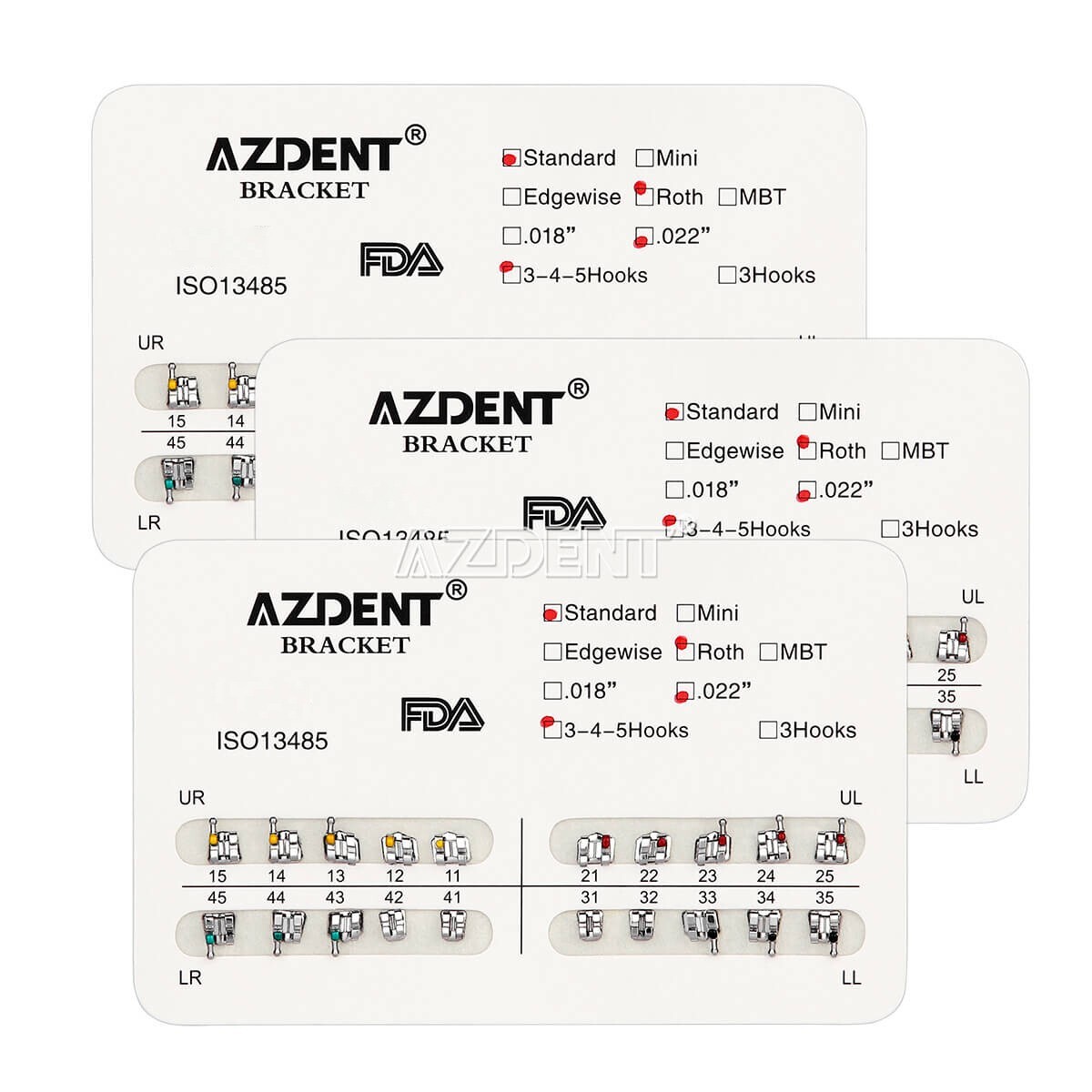 AZDENT Dental Orthodontic Brackets Braces Standard Roth Slot.022 Hooks 345 FDA