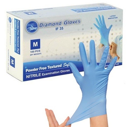 1000 XS Blue Nitrile Exam Gloves Diamond IF35 3.5 mil (Powder & Latex Free)