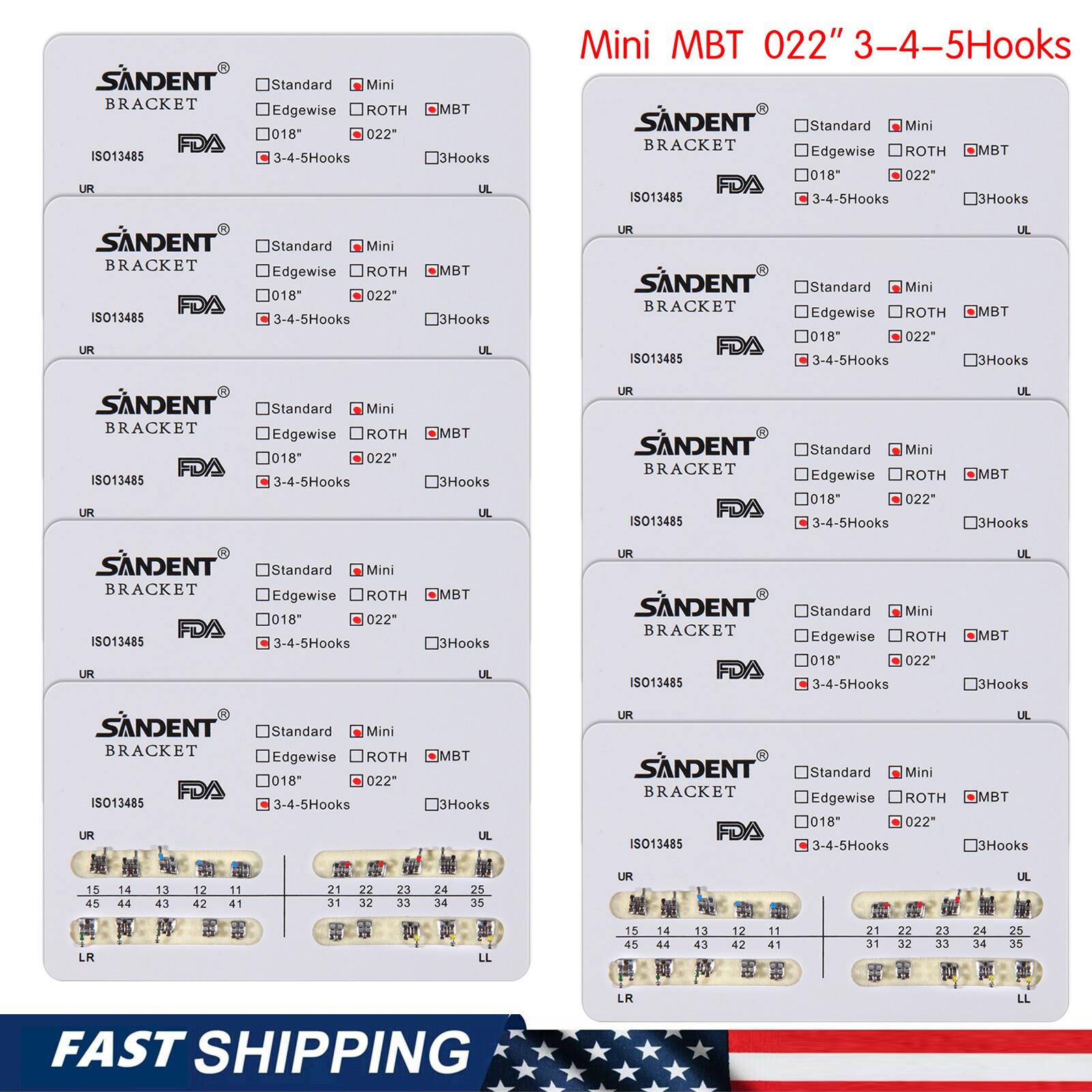 10-200Pack Orthodontic Dental Brackets Braces Mini MBT.022 Slot Hooks 345 #1