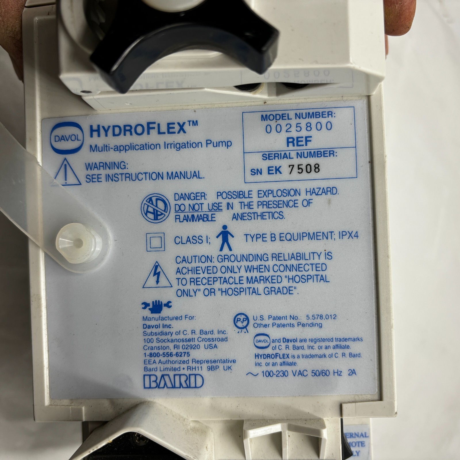 DAVOL HYDROFLEX MULTI-APPLICATION IRRIGATION PUMP 0025800 100-230VAC 50/60HZ?