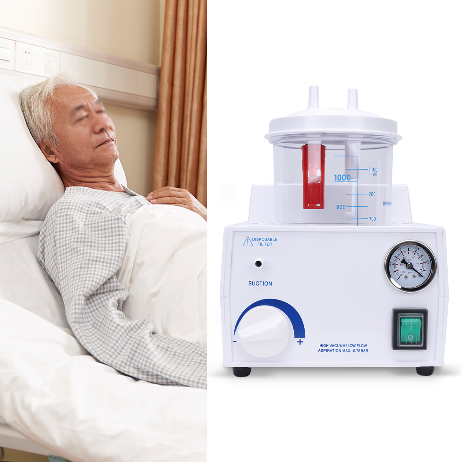 Medical Vacuum Phlegm Portable Quiet Suction Unit Emergency Aspirator Machine!