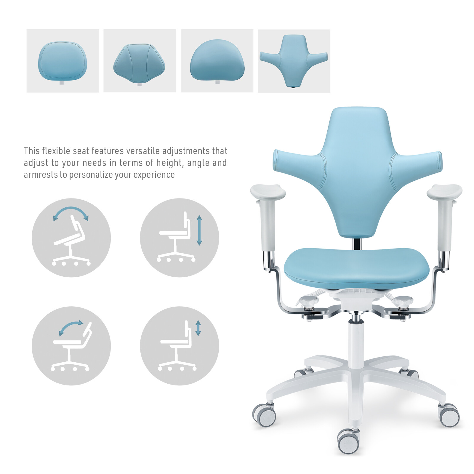 Microscope Doctor’s Chair Adjustable Dental Stool with Armrest Skin Feel Leather