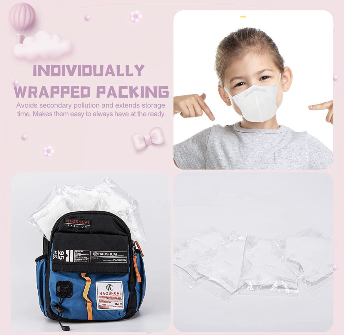 20/60 Pcs White KN95 Protective 5 Layer Face Mask BFE 95% Disposable Kids Masks