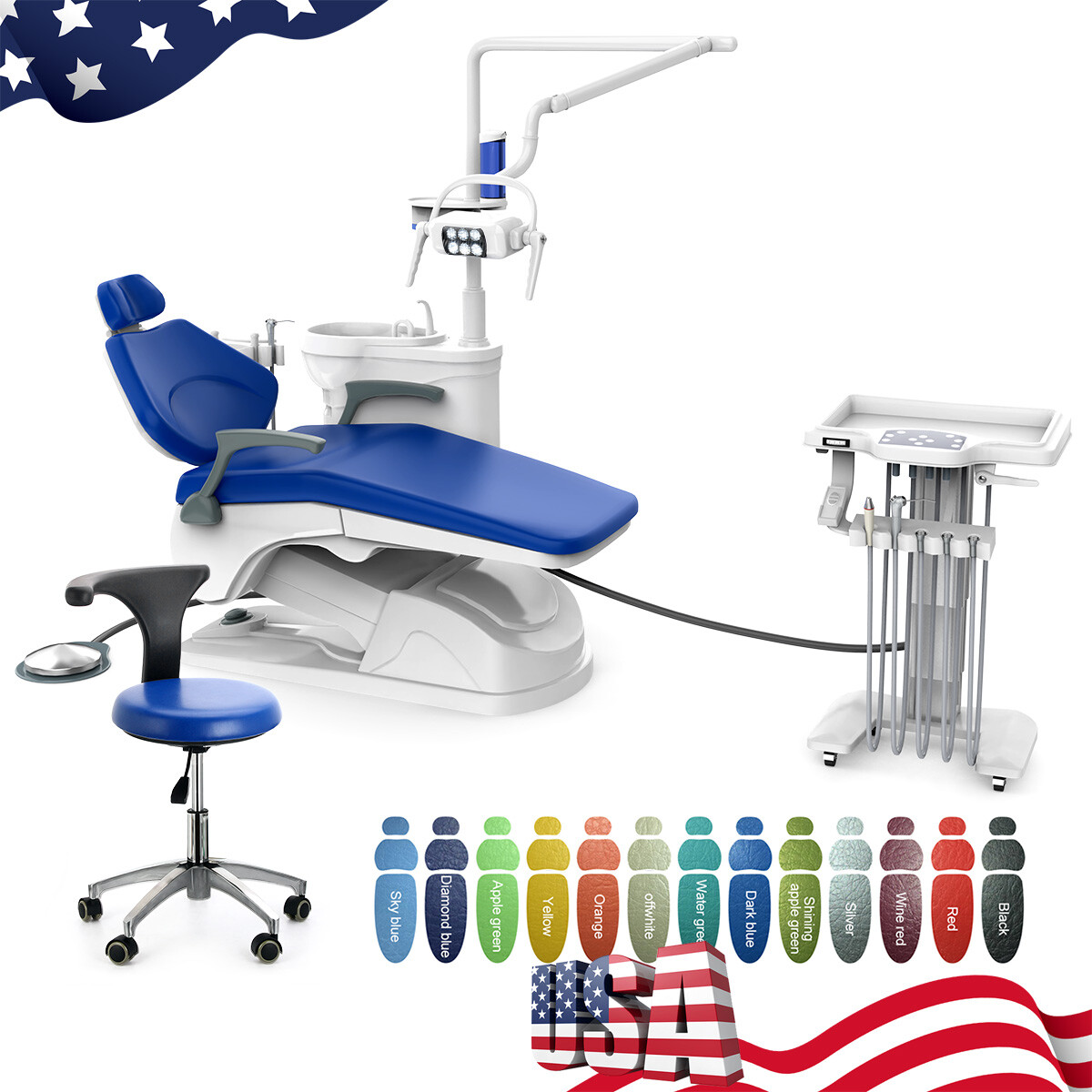 Dental Unit Chair DC Motor Computer Controlled PU Hard Leather Doctor ‘s Stool