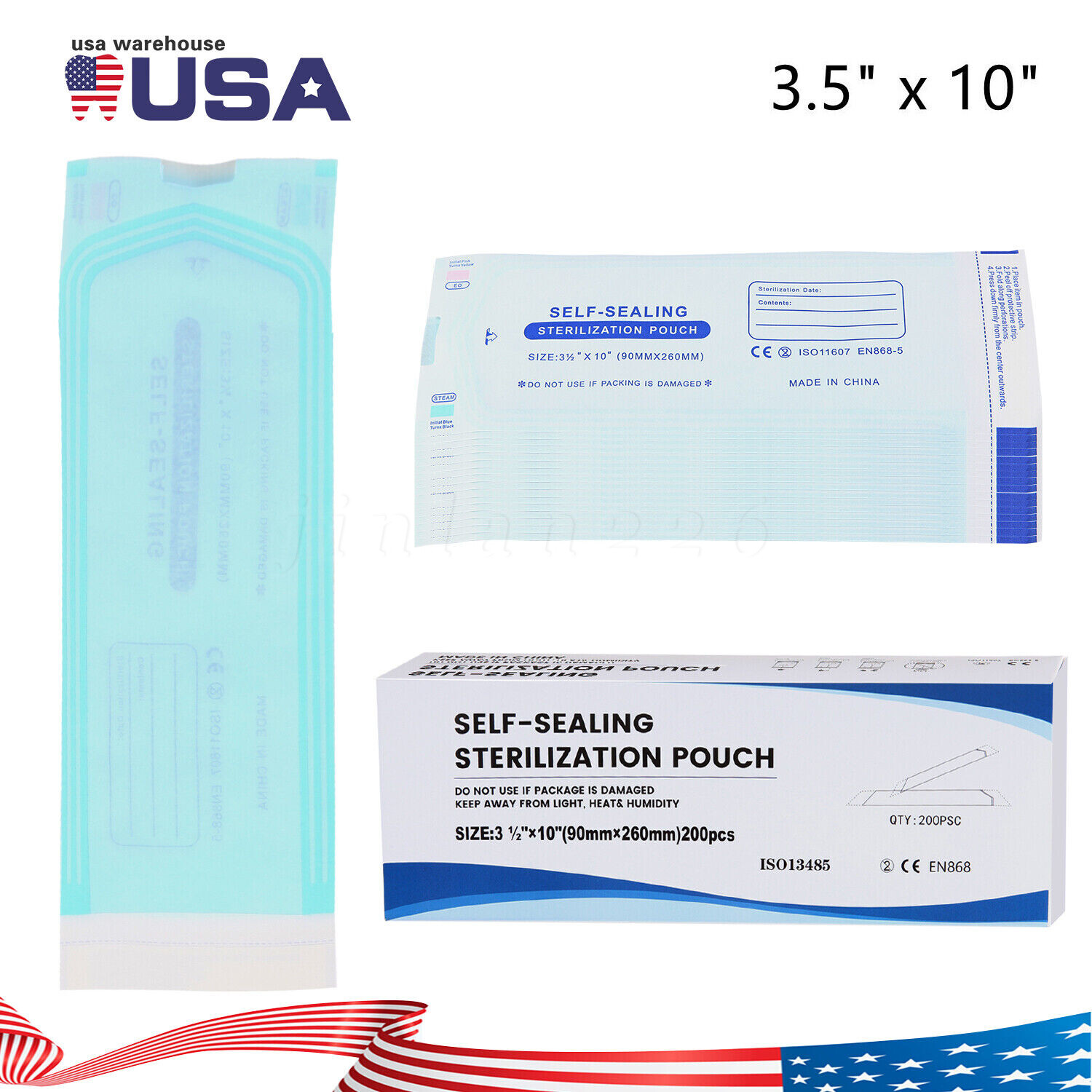 4000 3.25″ x 12″ Self Sealing Dental Sterilization Pouches Autoclave Bags