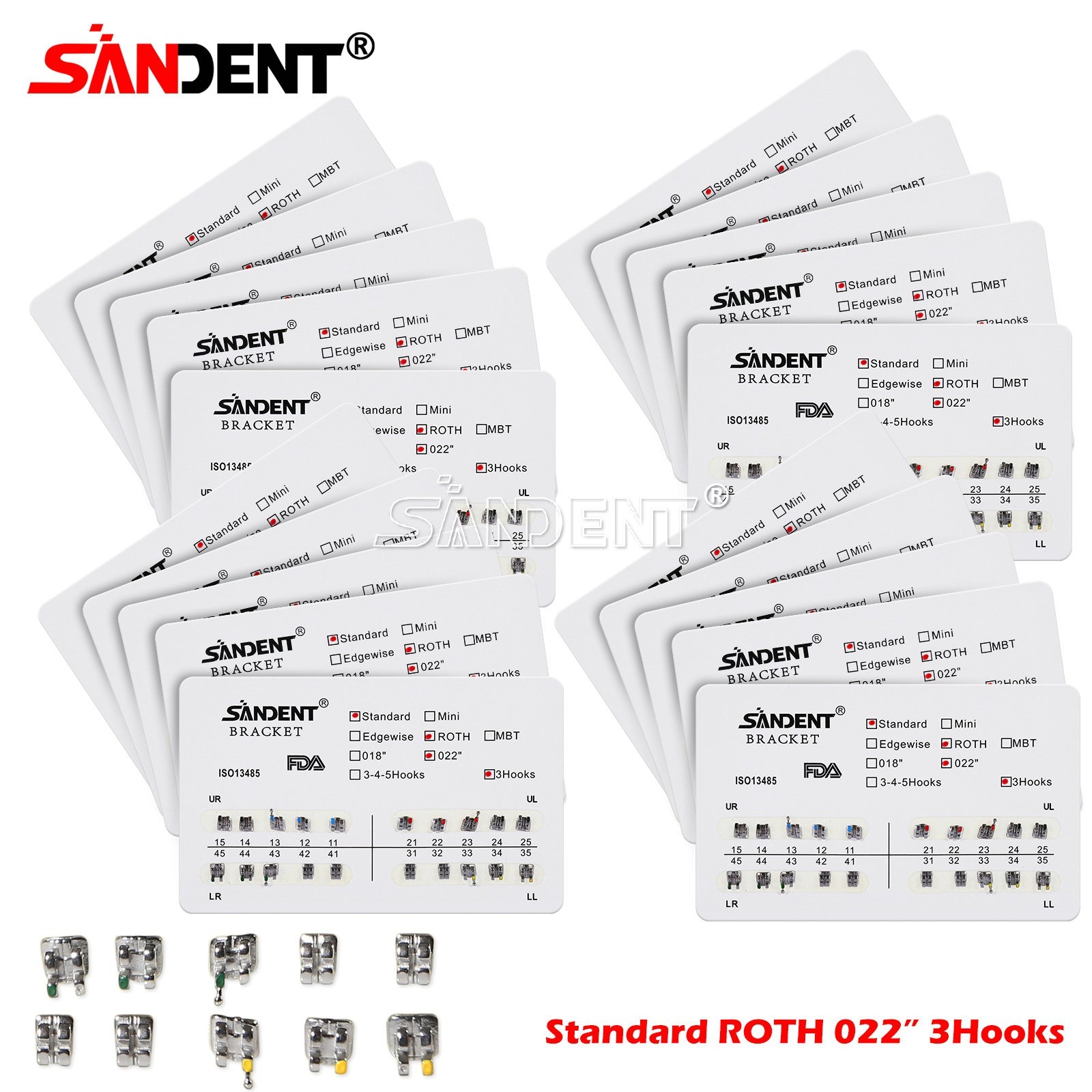 Dental Metal Brackets bracket braces Standard MBT/Roth 022/018 Hooks 3/345