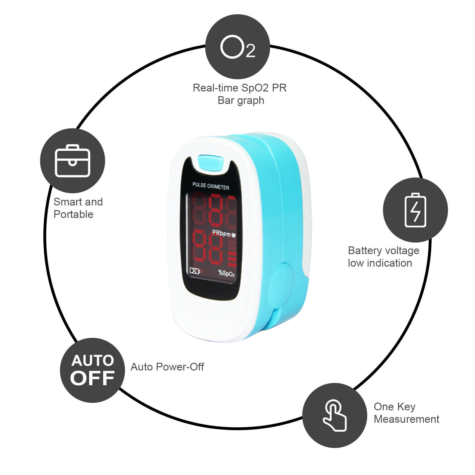 Finger Pulse Oximeter Blood Oxygen Saturation SPO2 O2 Patient Monitor Heart Rate