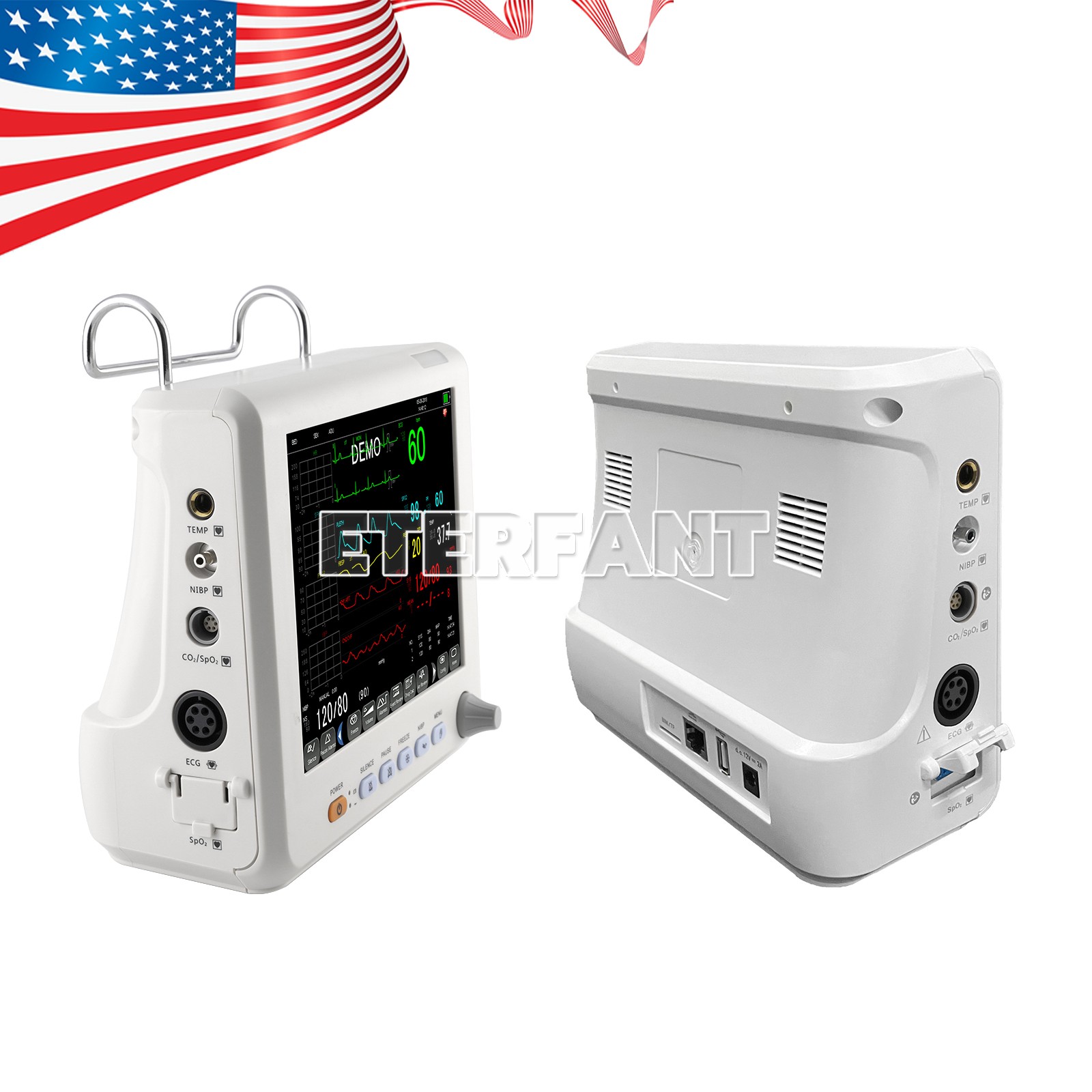 ETERFANT Patient Vital Signs Monitor Multi-Parameter ECG/NIBP/TEMP/RESP/SPO2/PR