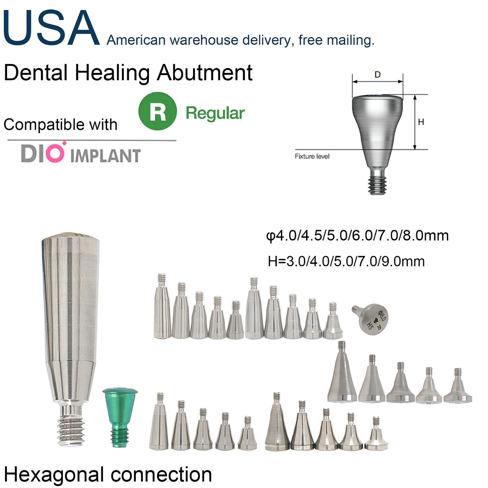 US DIO UFII Regular Impression Coping Transfer Straight Locator Healing Abutment