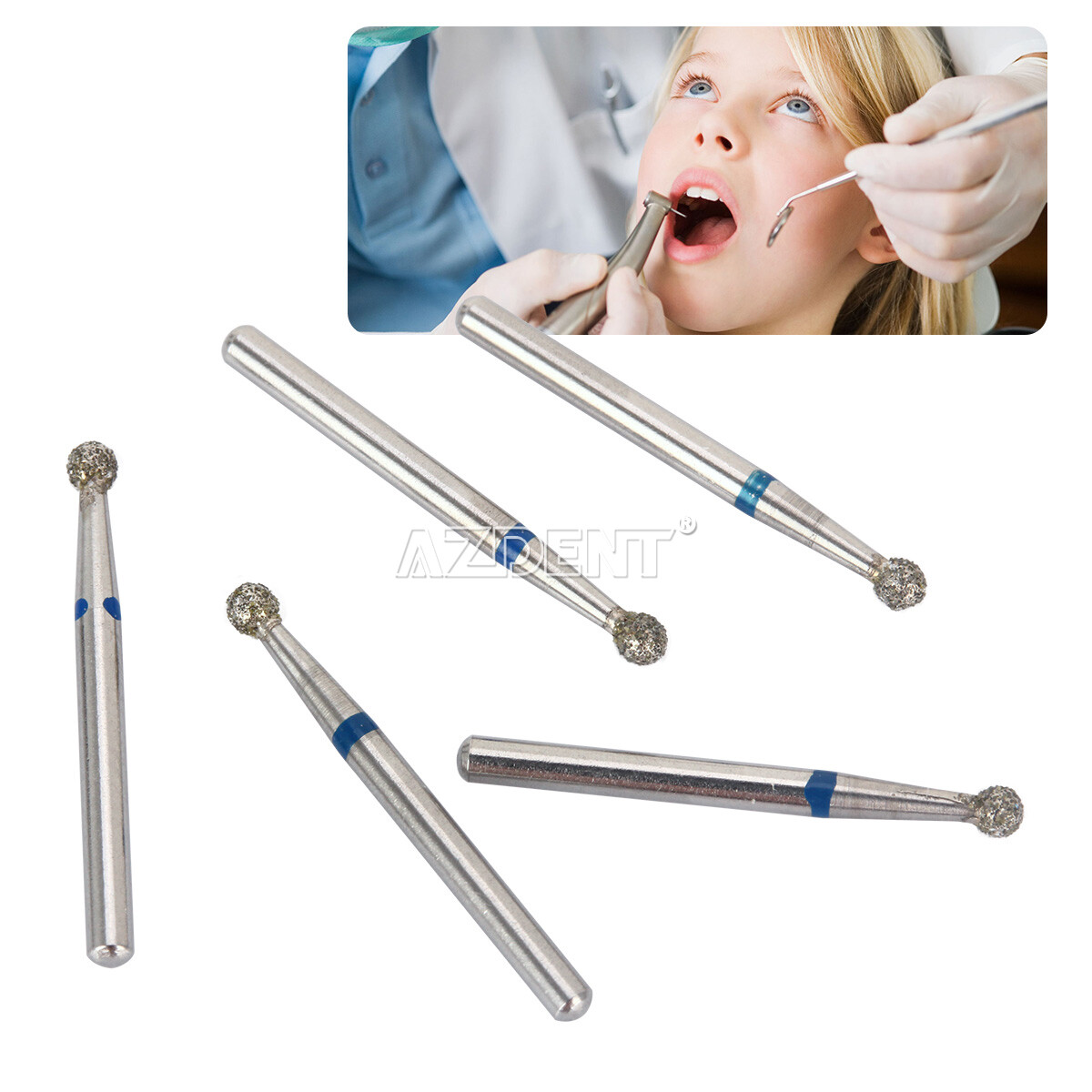 20Packs AZDENT Dental Diamond Burs For High Speed Handpiece Friction Grip 1.6mm