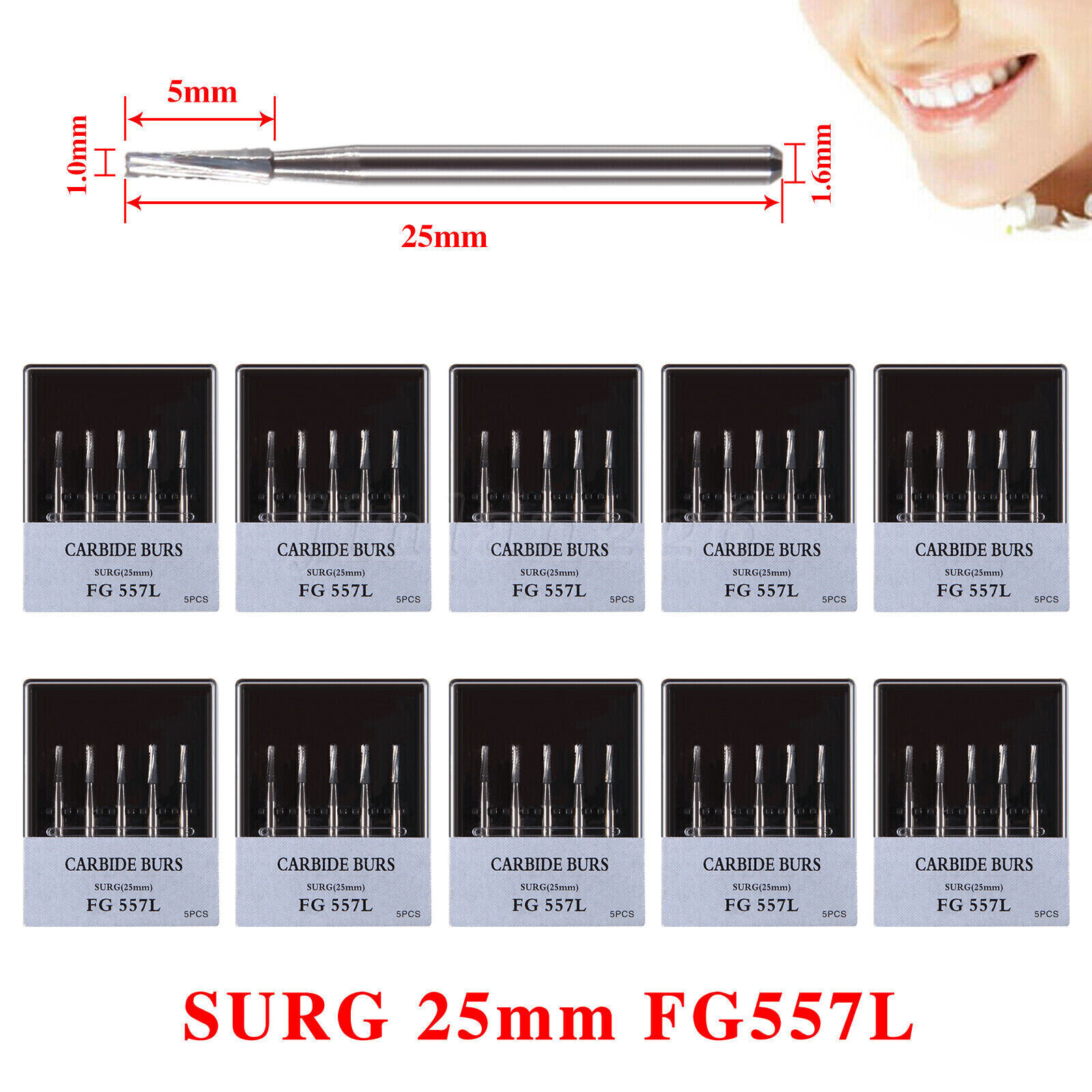 5PCS /caja FGOS dental quirúrgico carburo fresas longitud 25 mm FG-557XL