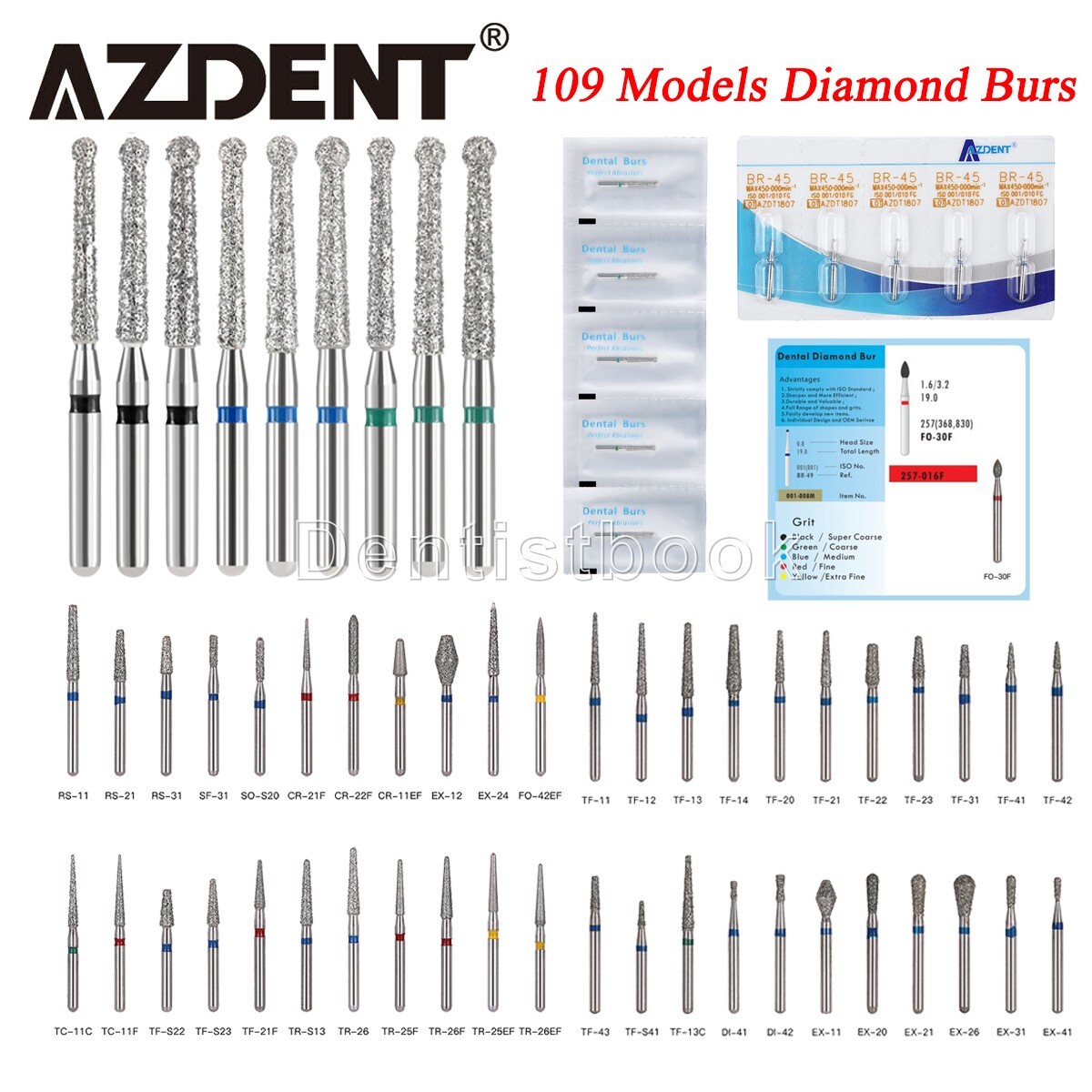 5pc Dental Diamond Burs Round Taper Endo Abraives Drill Friction Grip High Speed