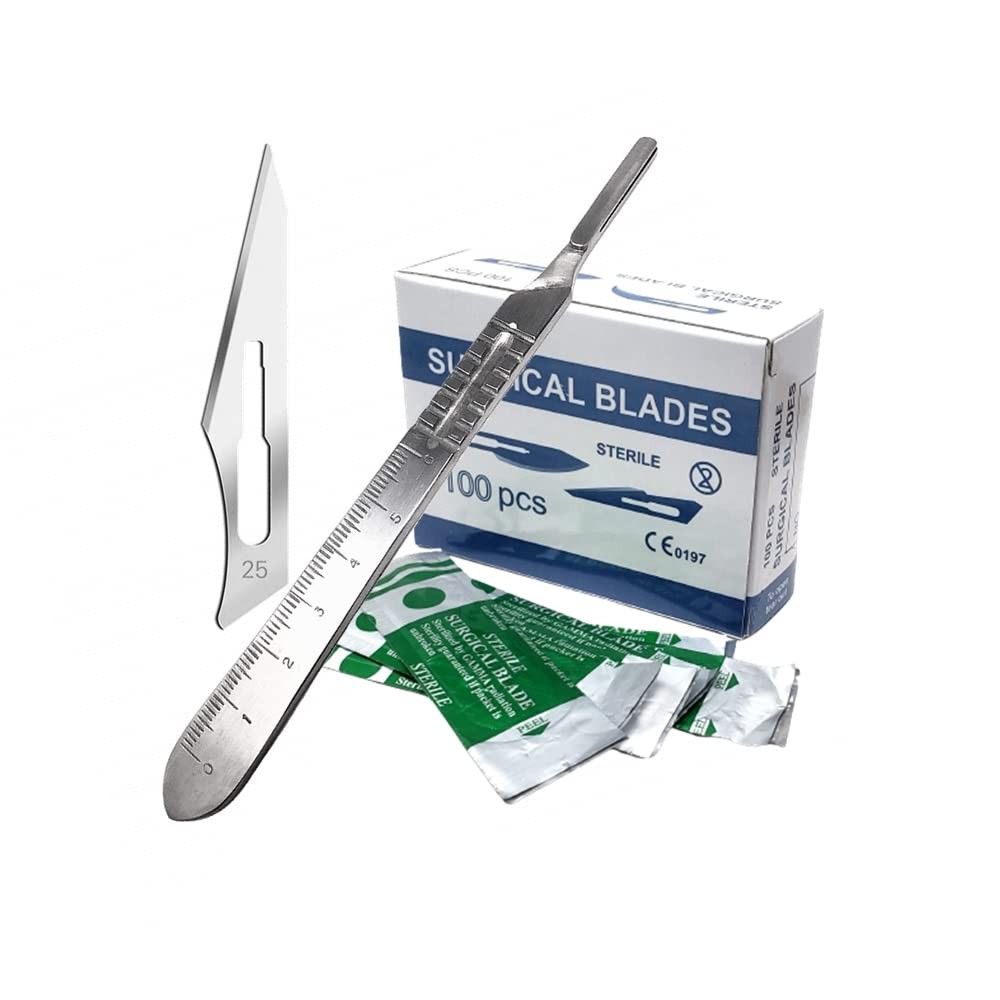 100 Pcs Box Surgical Sterile Blades #25 Made of High Carbon Steel With Stainl…