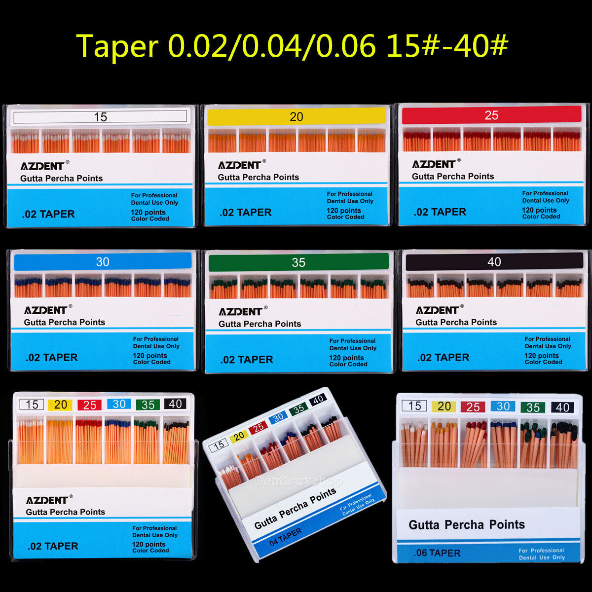 120pcs/pack AZDENT Dental Endo Gutta Percha Points Taper 0.02/0.04/0.06 15#-40#