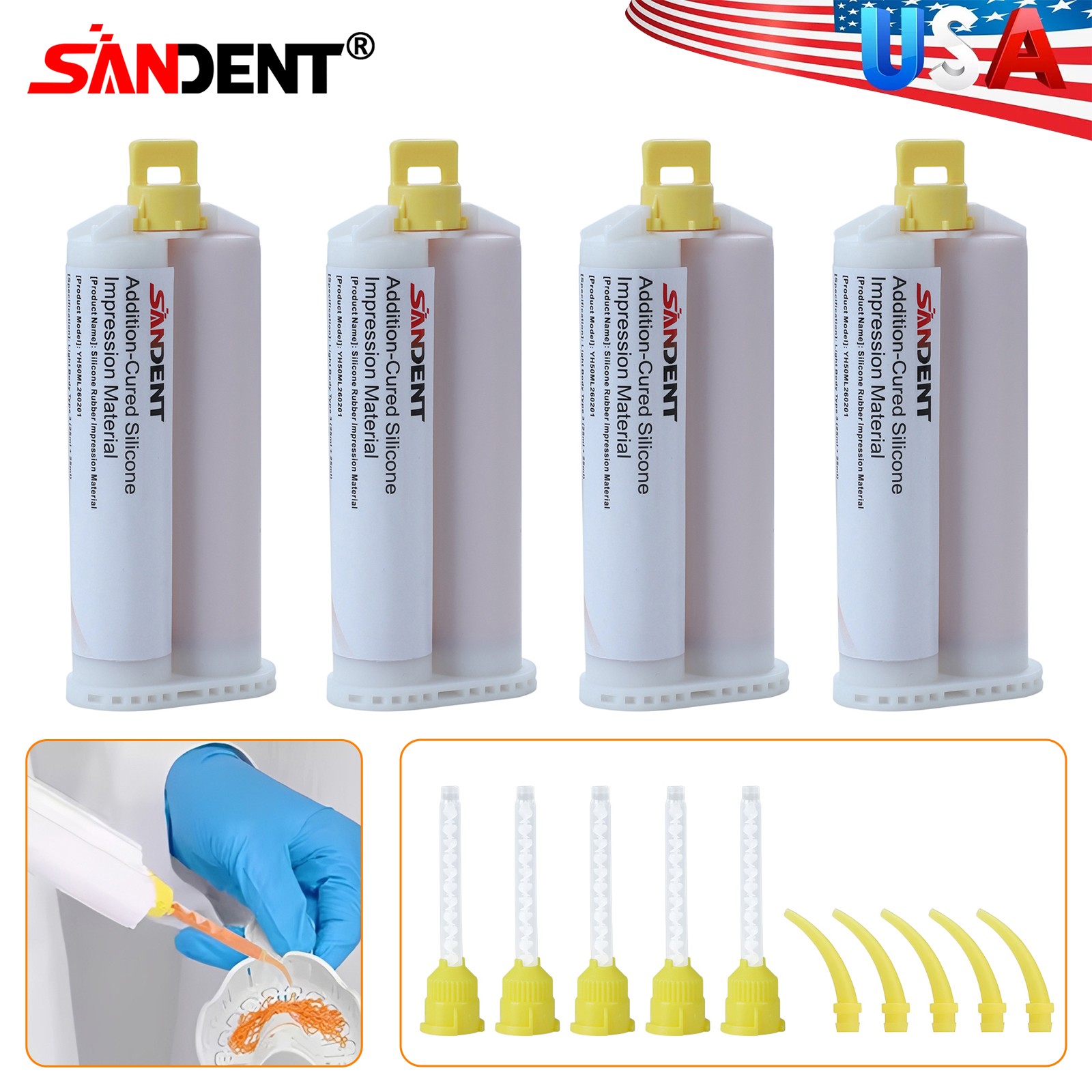 VPS IMPRESSION MATERIAL LIGHT BODY FAST SET 4 x 50 ML HYGEDENT USA +20 Tips