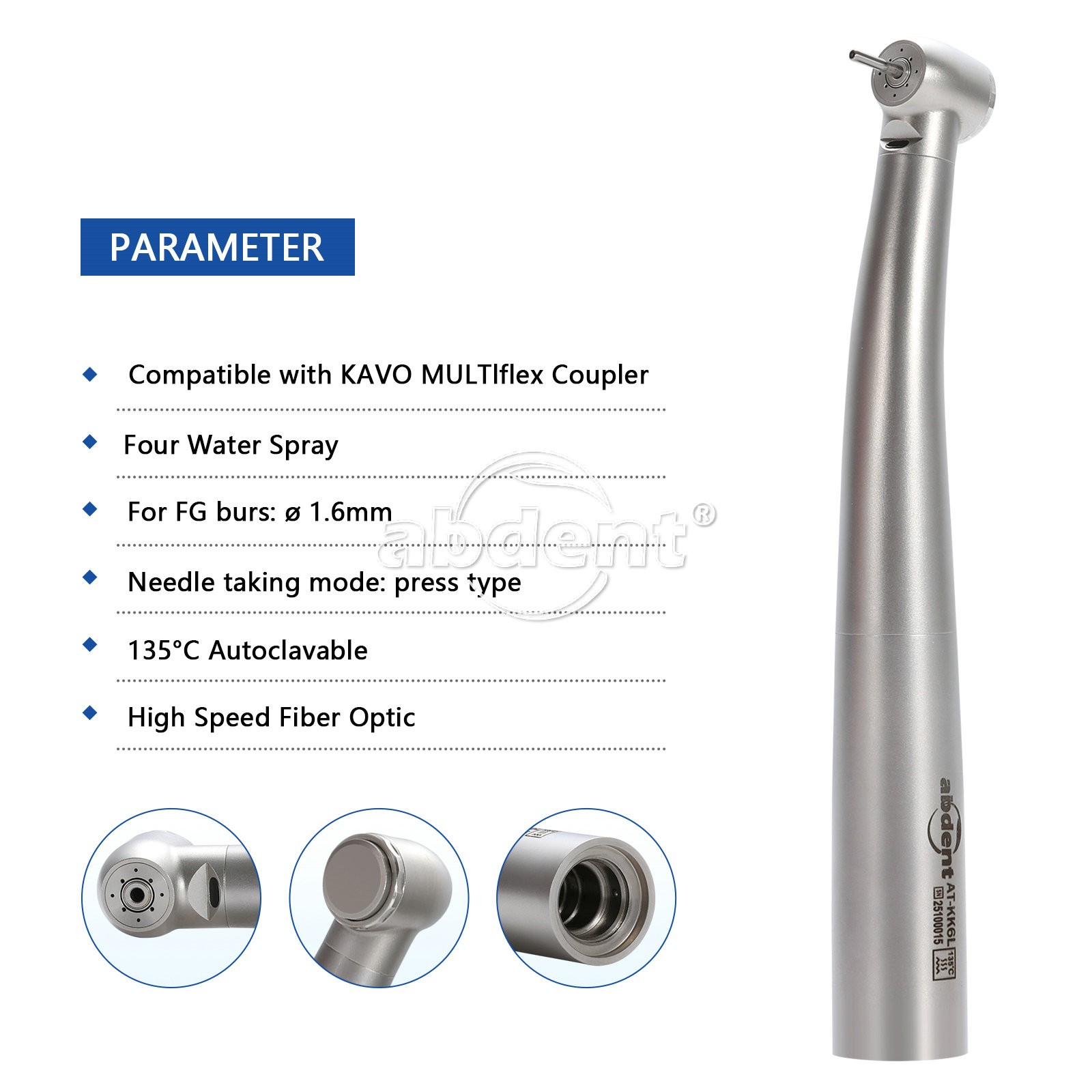ABDENT Dental Fiber Optic LED Handpiece 4 Water Spray Fit KaV MULTIflex Coupling