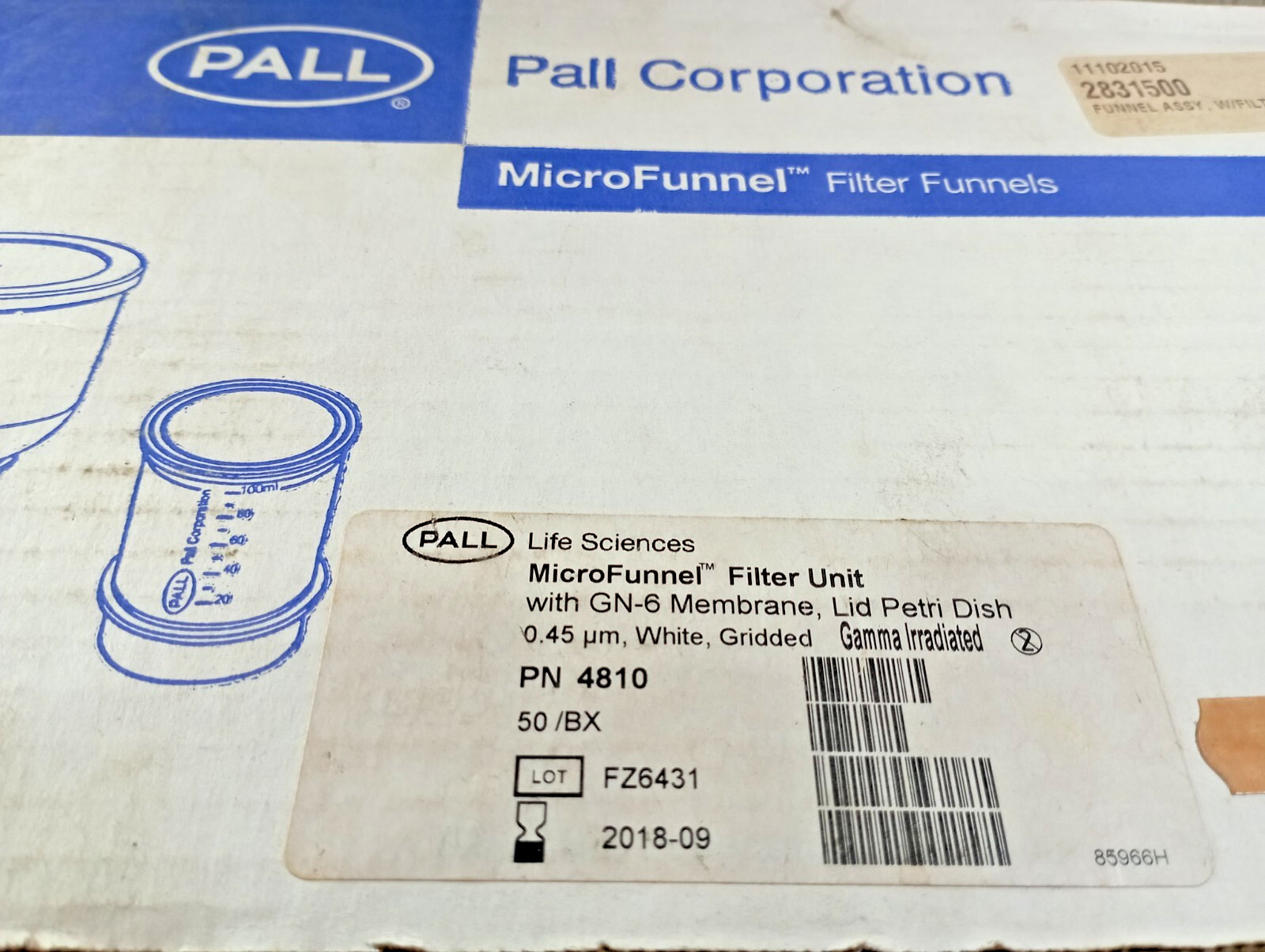 Pall MicroFunnel 100mL Filter Funnel 0.45um GN-6 Membrane #4810,1 BOX, (50 PCS)