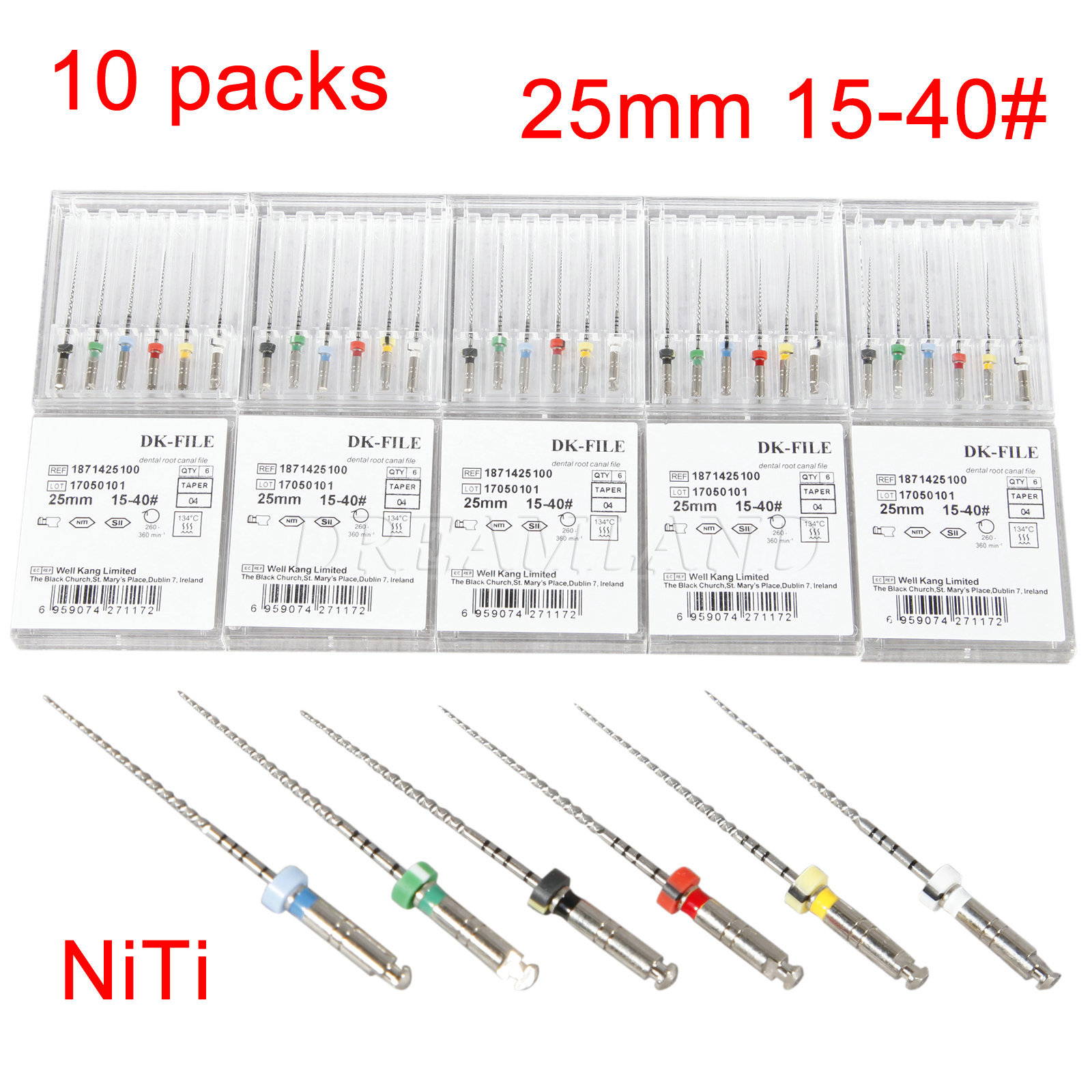 10 X Dental Endodontic 15-40# NiTi Files 25mm DK Taper04 for Engine Use