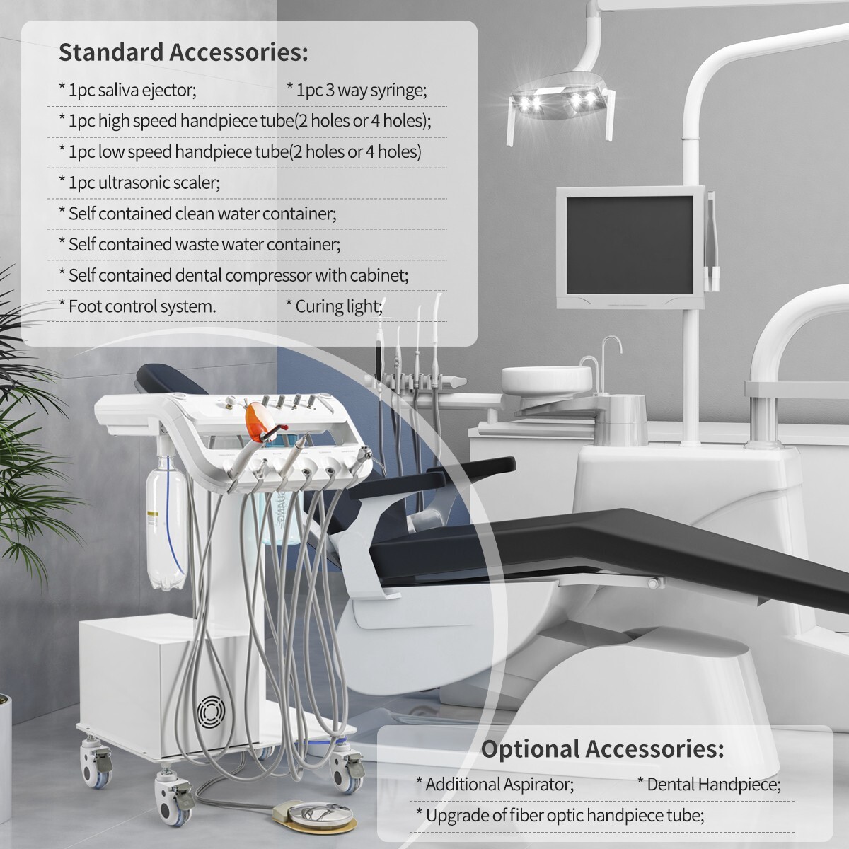 Dental Mobile Delivery Unit System 4 Holes Air Compressor Portable Suction Cart