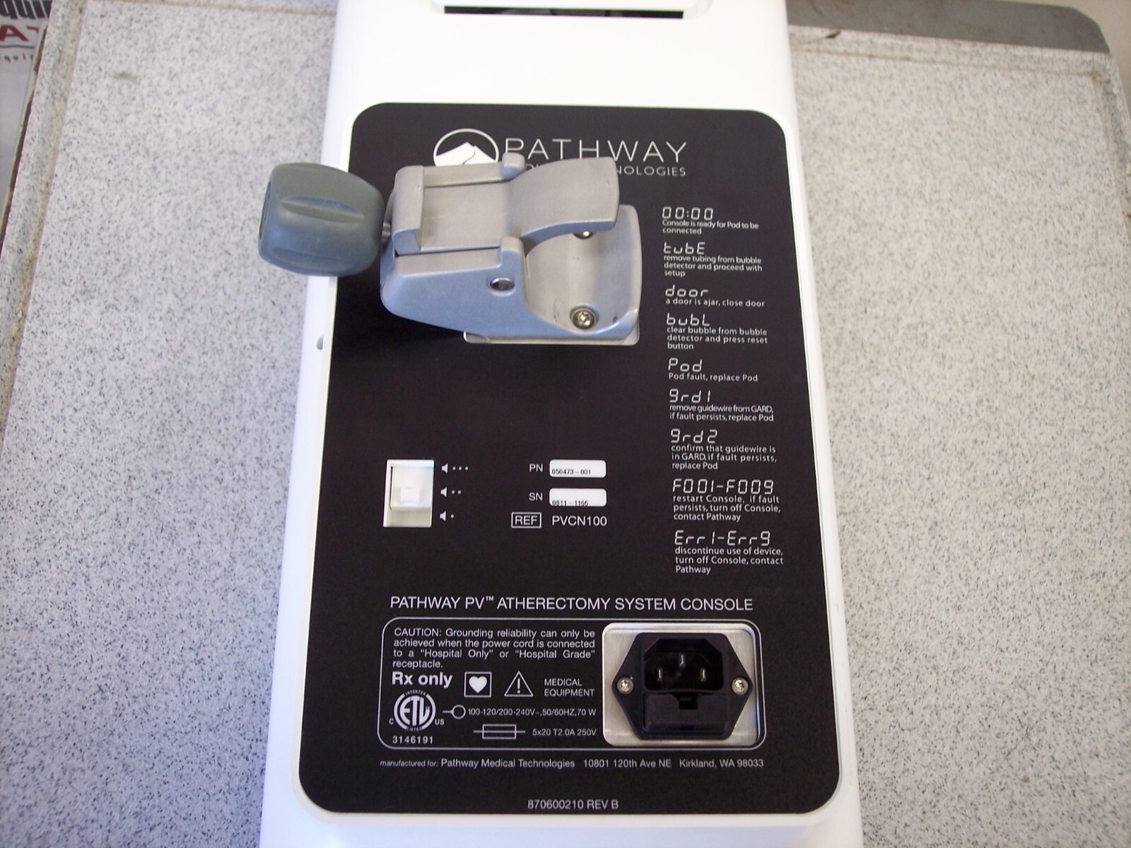 Pathway Medical Technologies Pathway PV Atherectomy System Console PN-050473-001