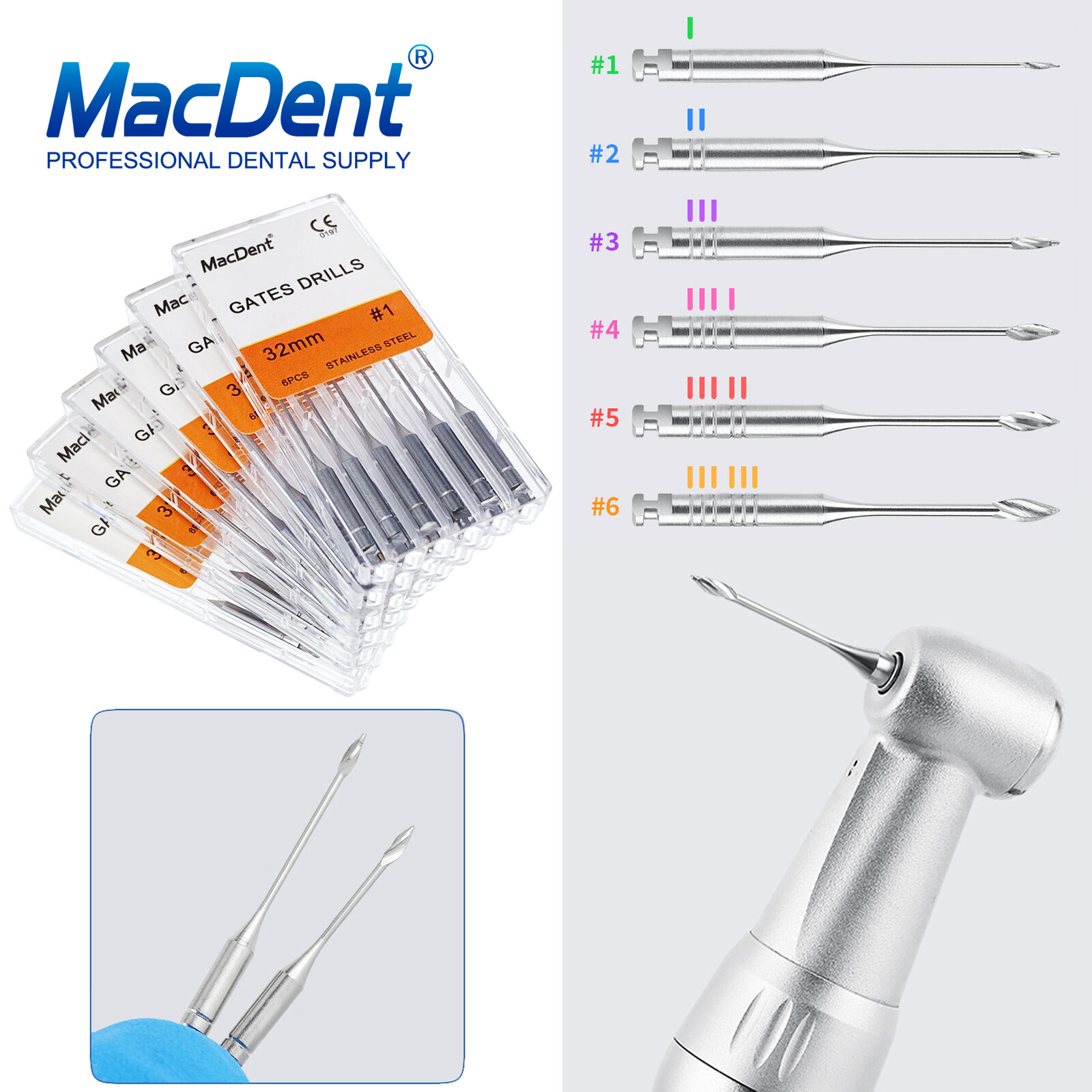 MacDent Dental Endodontic Peeso Reamers/Gates Drill Stainless Steel Engine Use