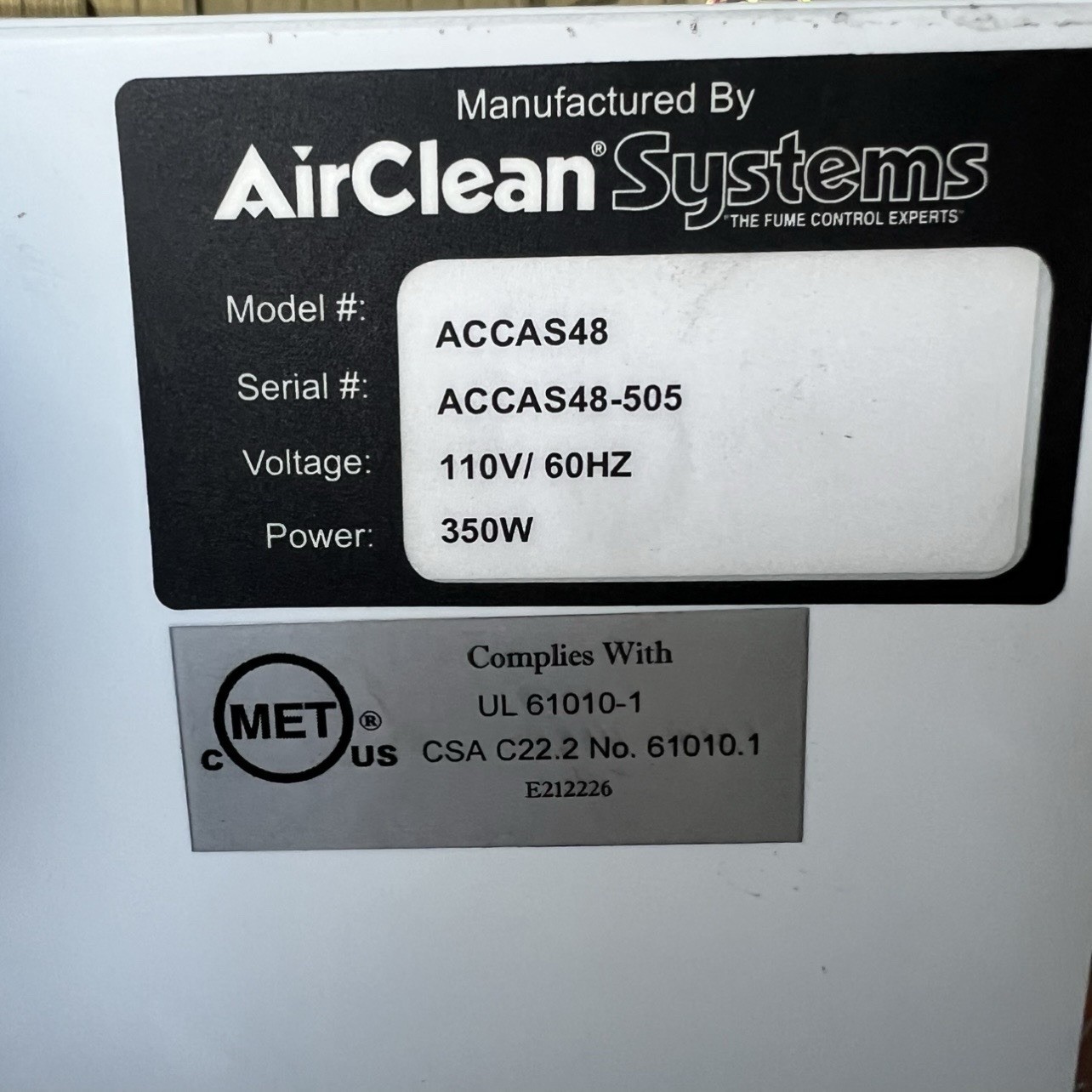 Air Clean Systems Model 300 Controller TESTED WORKS