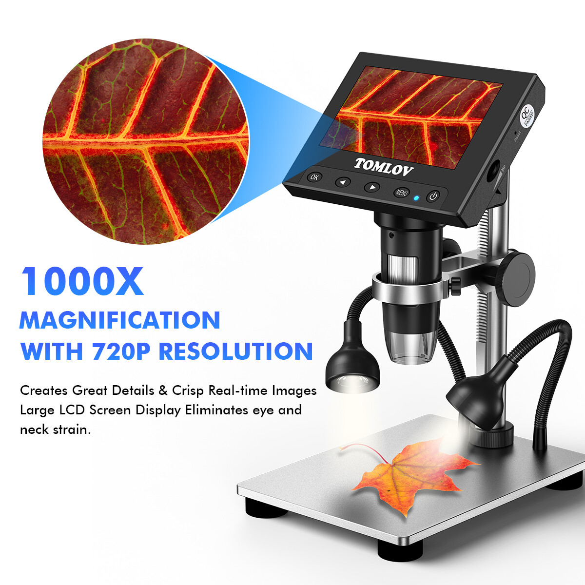 TOMLOV 1000X Digital Microscope Camera 4.3″ LCD Coin magnifier solder workbench