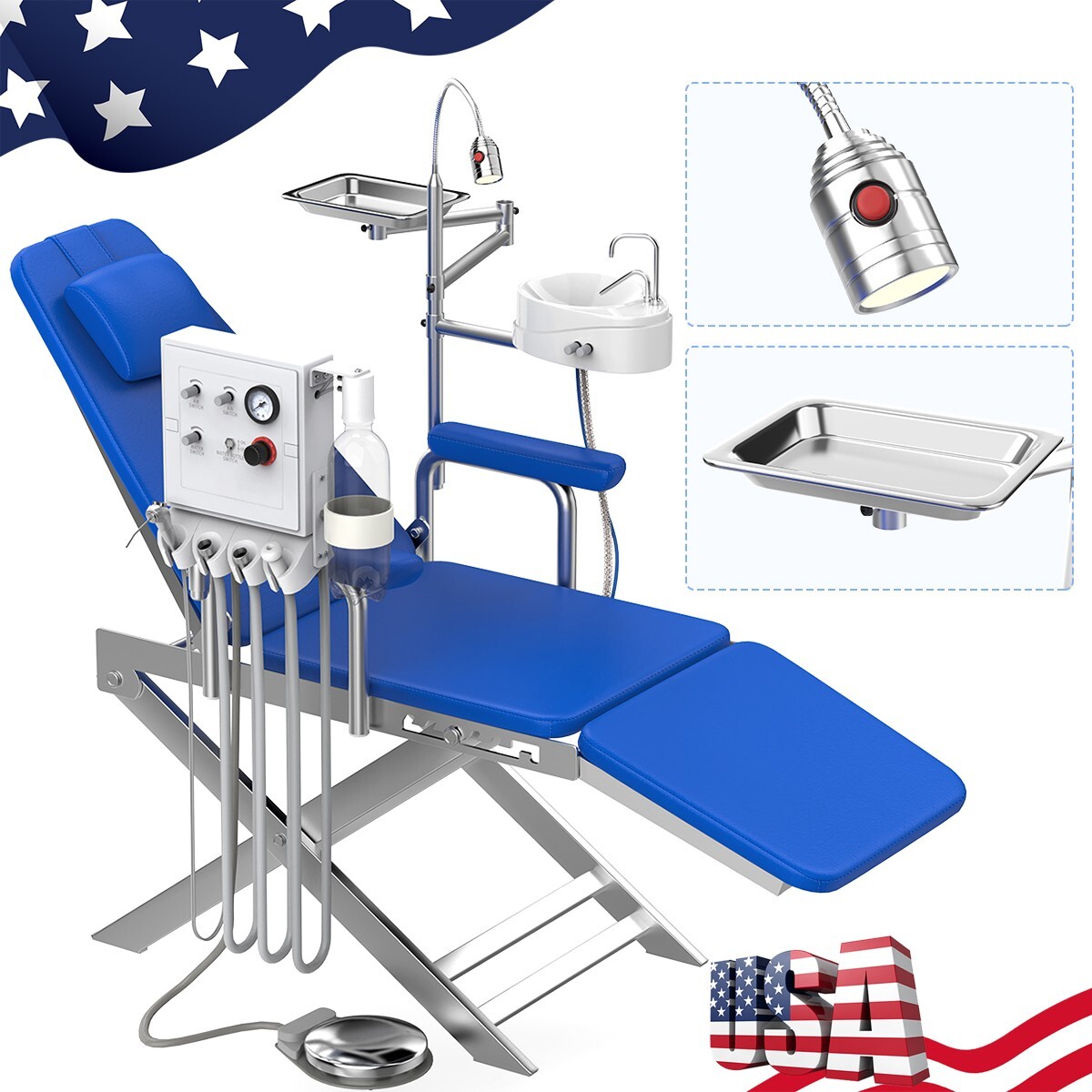 Portable Dental Folding Chair + Orla LED Light +Water System+Turbine Unit 4Holes