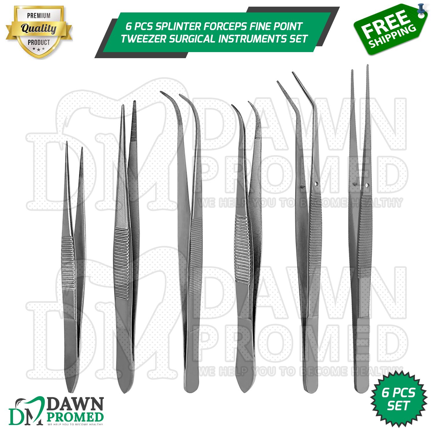 6 Pcs Splinter Forceps Fine Point Tweezer Surgical Instruments Set German Grade