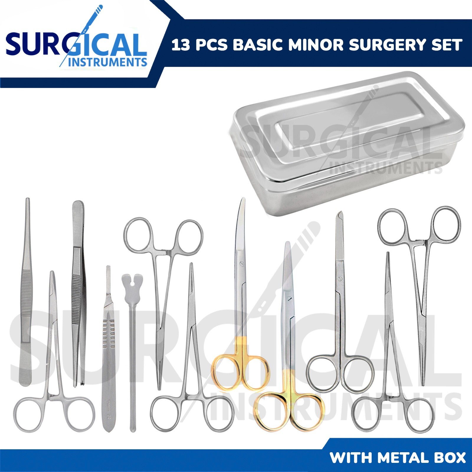 13 Pcs T/C Basic Minor Surgery Set with Box Surgical Instruments German Grade