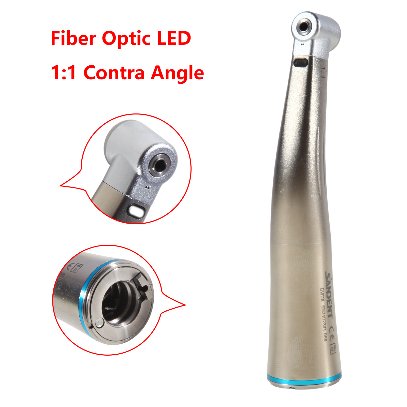 Dental 1:1 Optic Fiber LED Contra Angle Low Speed Handpiece SANDENT DS