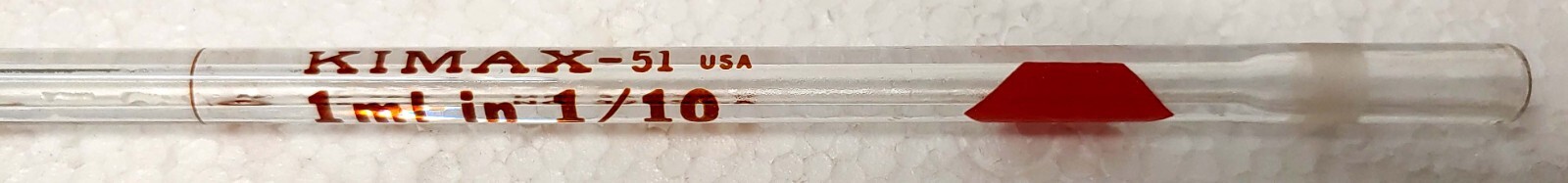 Kimax / Fisher 1mL in 1/10 Volumetric Pipette Pipett 37034-A / 13-675 G USA