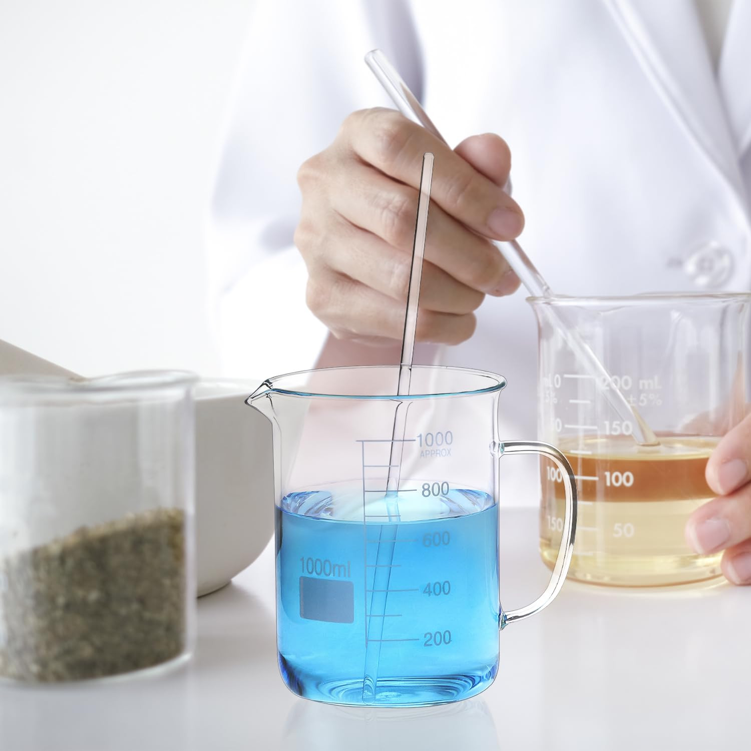 2 Pack 1000Ml Borosilicate Glass Beaker with Handle, & 10 Pcs 12″ Science Glass