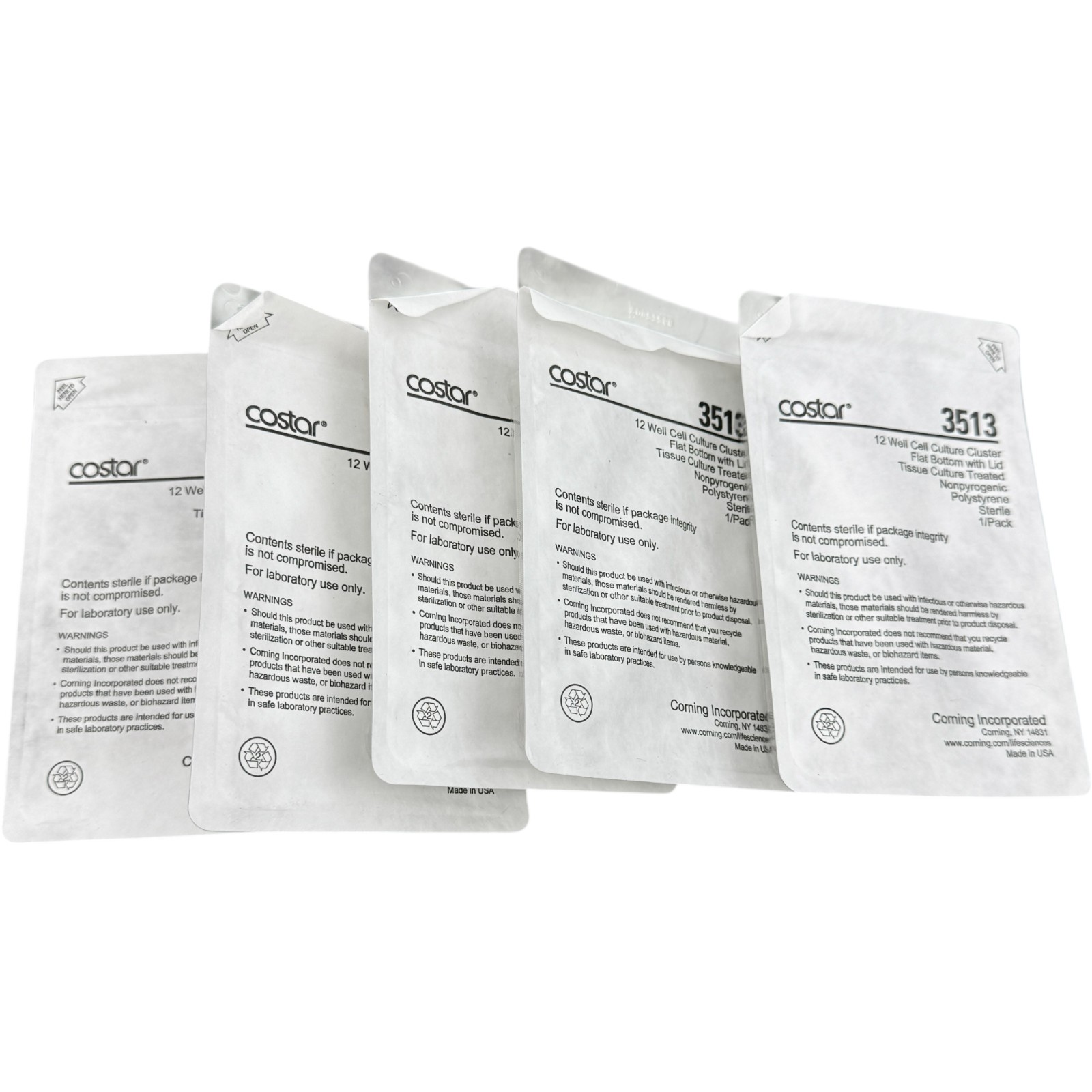 Costar 3513 12 Well Cell Culture Cluster Flat Bottom w/ Lid 5 PACK