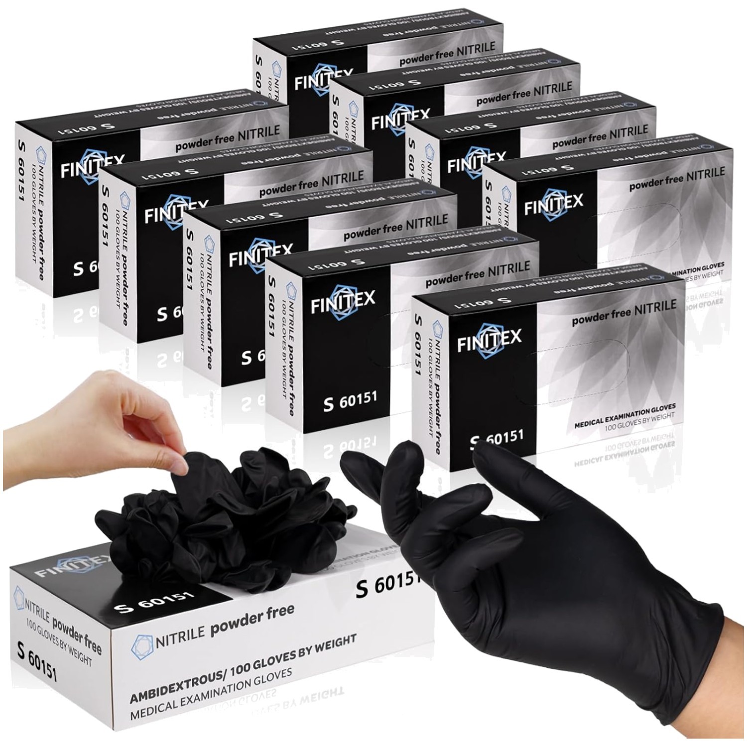 Tattoo Artist Black Nitrile Gloves, Powder-free, Case of 10
