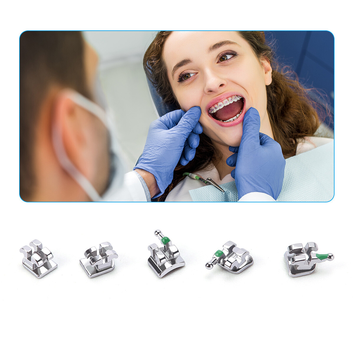 Dental Ortho Brackets Brace Mini Roth/MBT 0.022/0.018 345 Hook Mesh Base/Mono