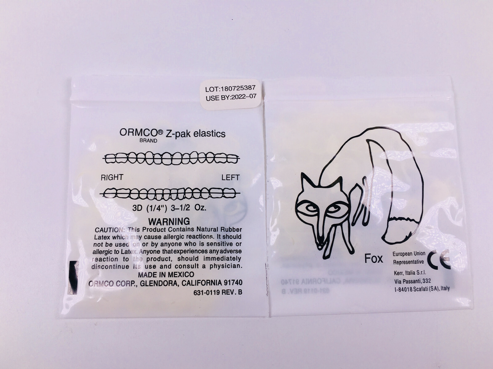 ORMCO Zoo Pack Elastics Dental Clear Yellow 5000/Box 3.5OZ 1/8 3/16 1/4 5/16 3/8