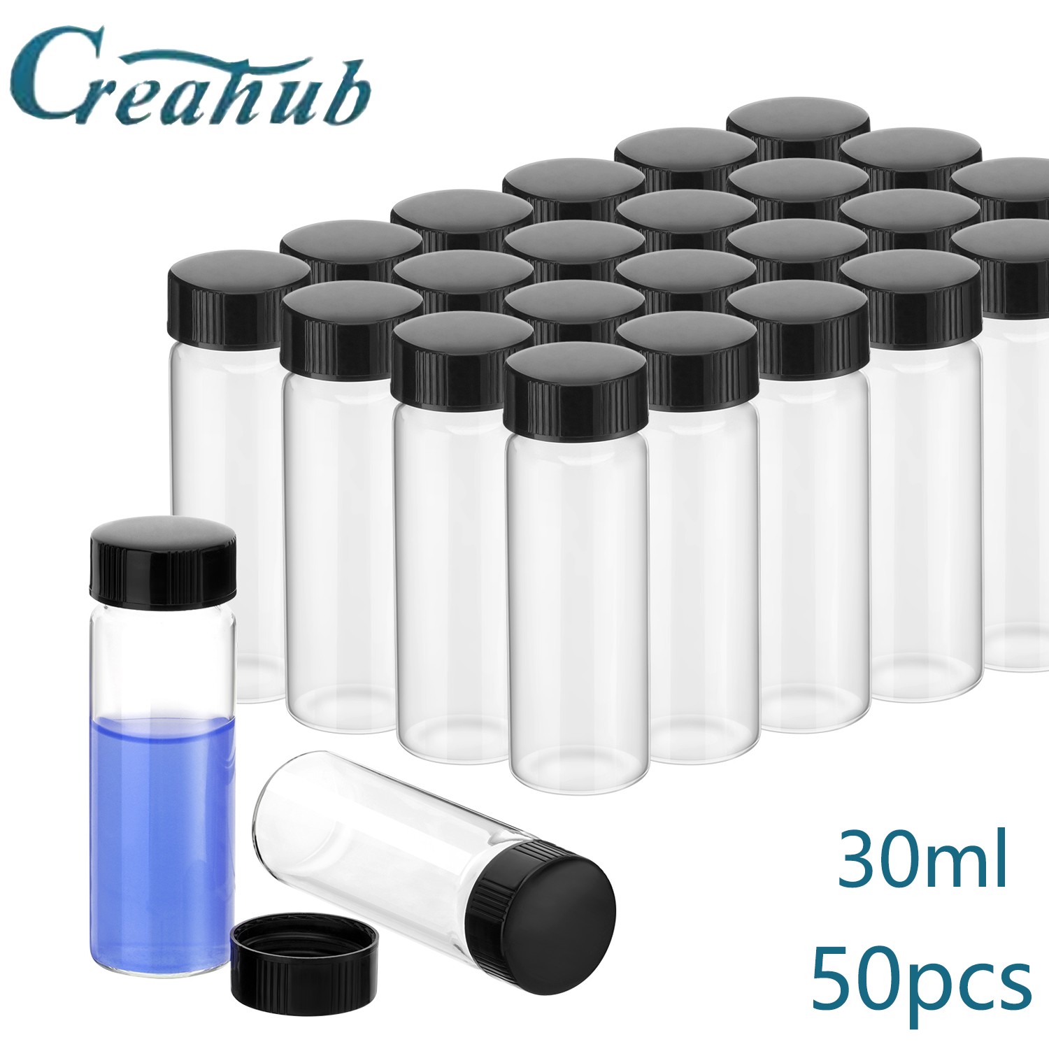 50PCS 30ml Clear Glass Vials with Leak-Proof Caps – Perfect for Liquid Storage