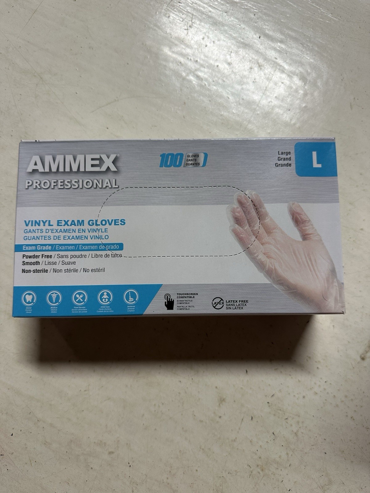 1000 (10 Boxes) AMMEX L Large Professional Vinyl Exam Gloves Protection Clinical
