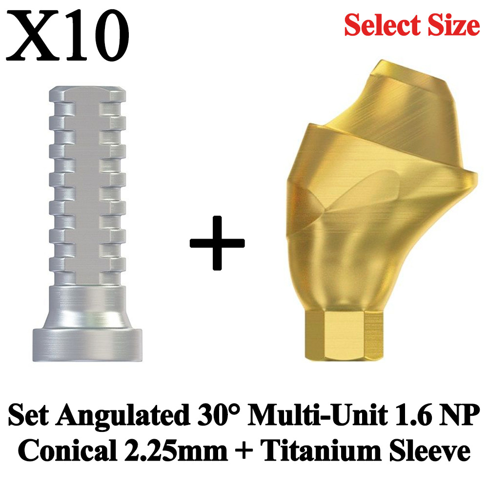 10x Set Dental Angulated 30° Multi-Unit 1.6 NP Conical 2.25mm + Titanium Sleeve