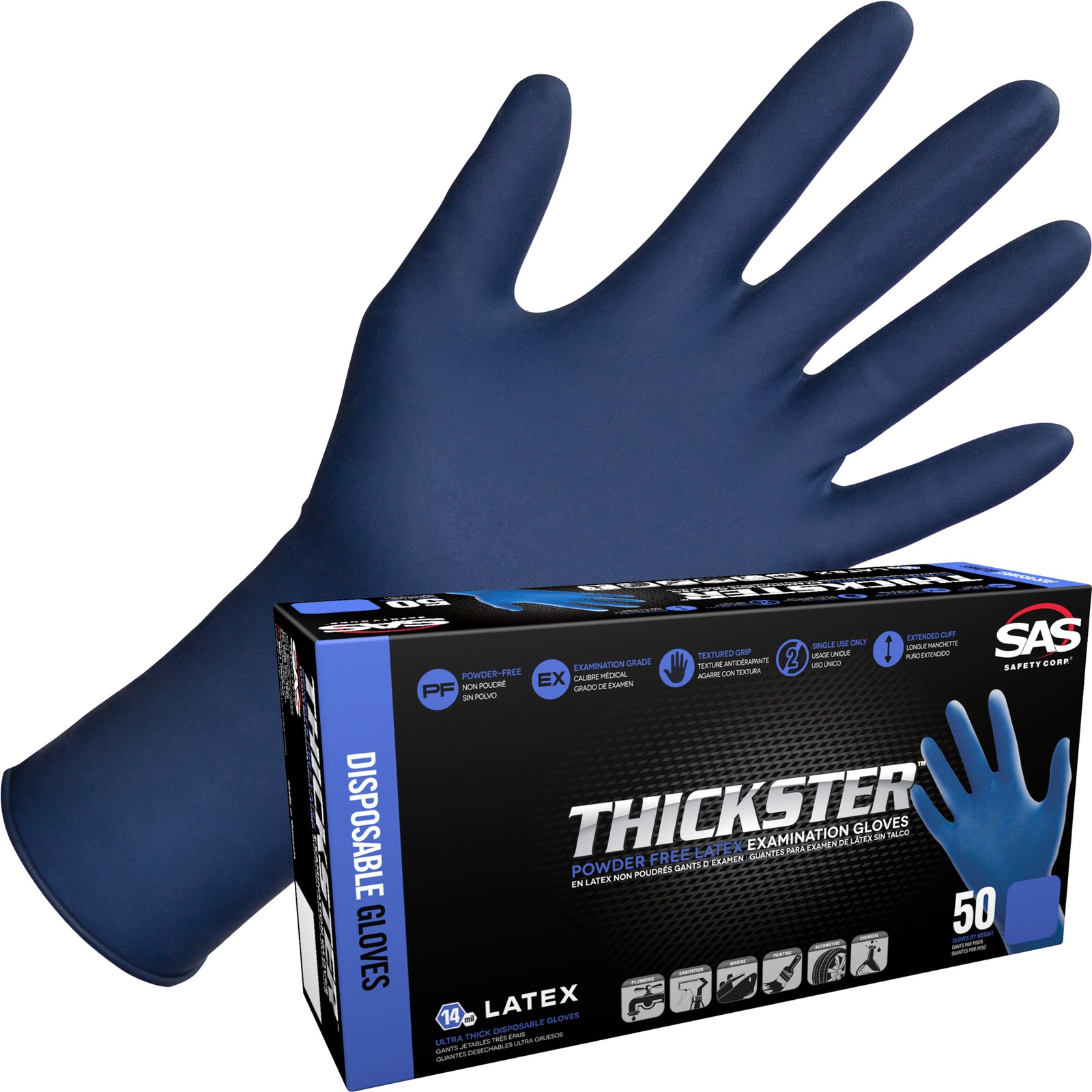 SAS Safety, Thickster PF Latex Disposable Gloves – 14 Mil, Powder-Free, 12in.