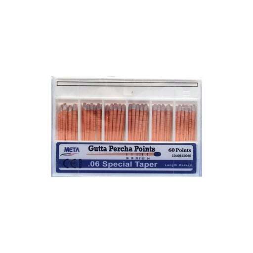 Meta Gutta Percha Points – #45, Taper size 0.06, Color Coded, Spill-Proof Box