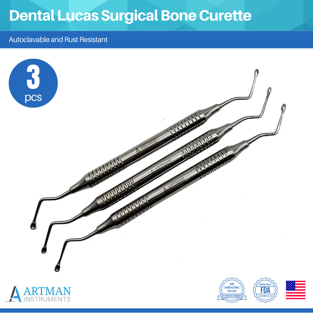 Dental Lucas Surgical Bone Curette 3pcs Easily Remove Granulation Tissue ARTMAN