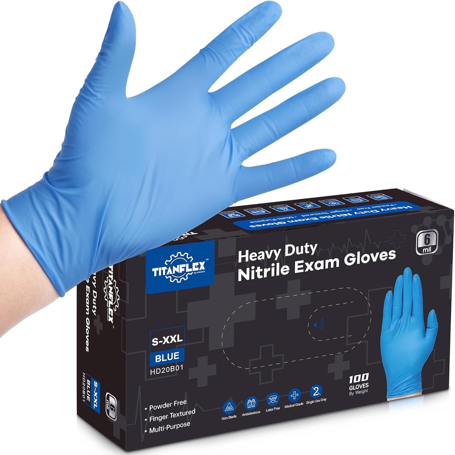 Nitrile Exam Gloves, Blue, 6-mil, Heavy Duty Nitrile Gloves, Mechanic Disposa…