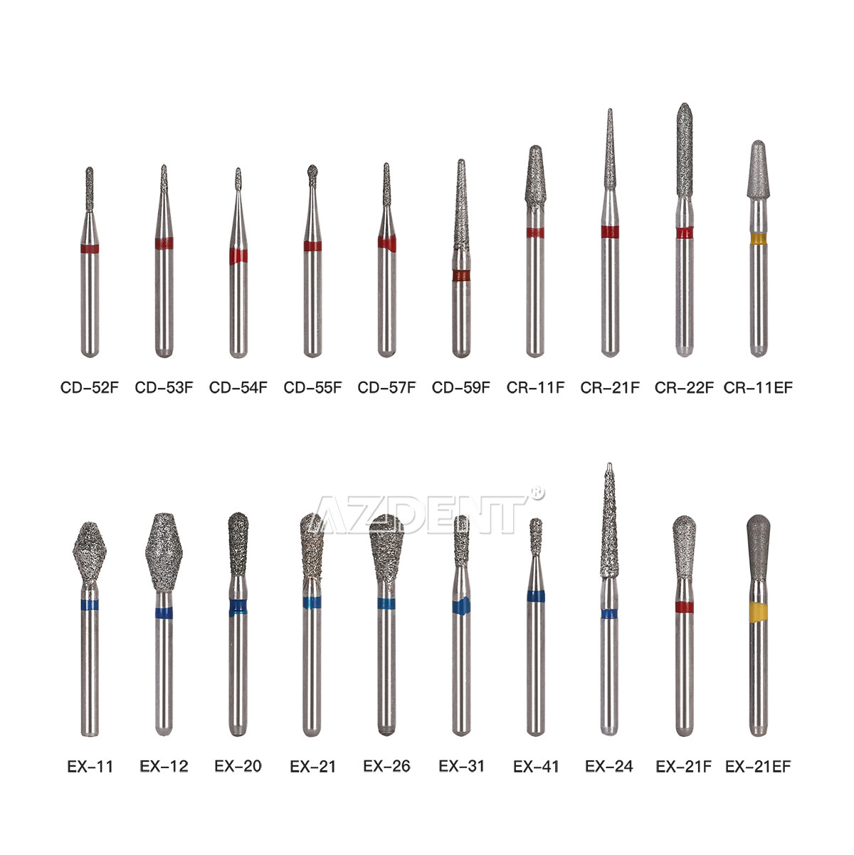 AZDENT Dental FG Diamond Burs Fit For High Speed Handpiece Friction Grip 1.6mm