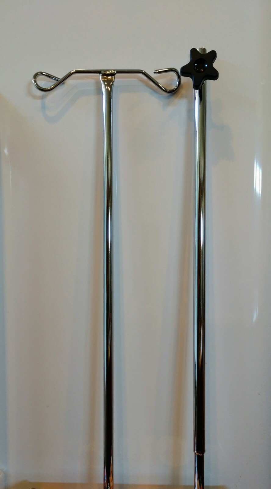 Adjustable bedside IV Pole, 2-Hook, Chrome-Plated Steel, with mounting bracket
