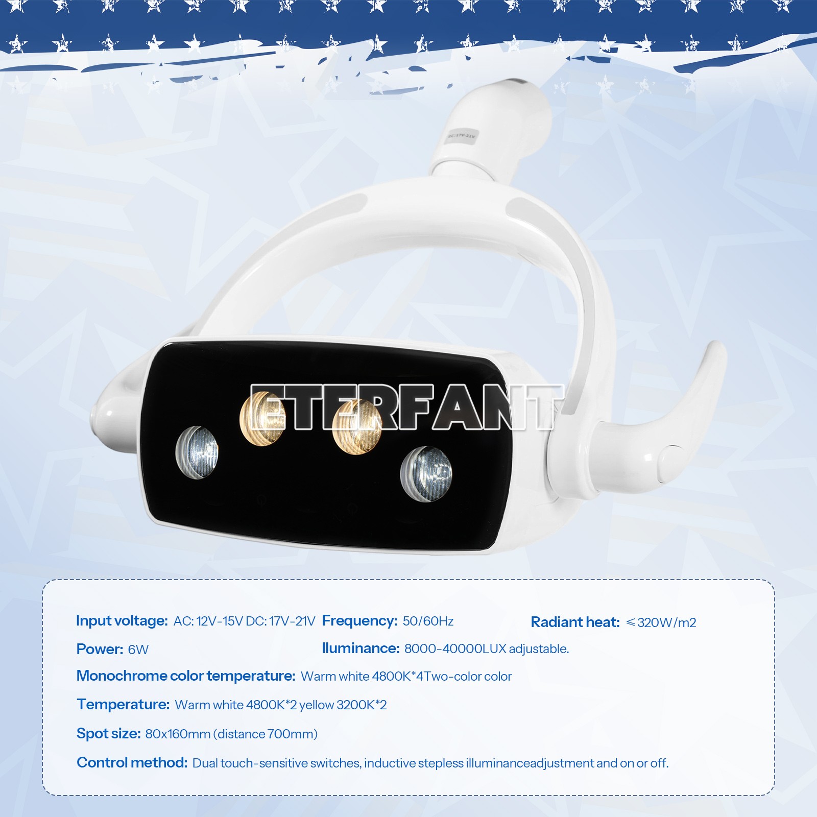 4 LED Shadowless Oral Lamp White+Yellow Light Induction Sensor For Dental Chair